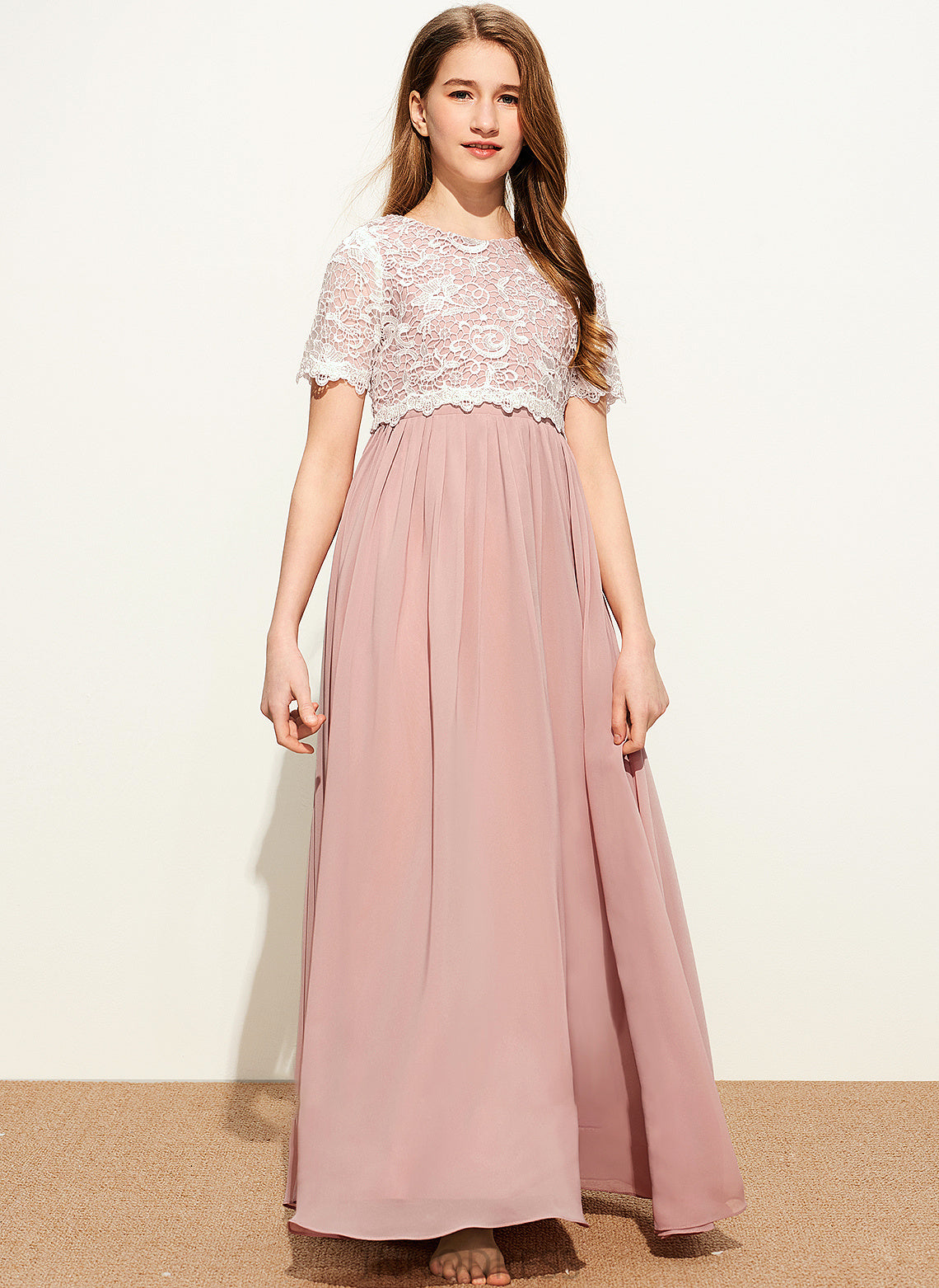 Junior Bridesmaid Dresses Camryn Lace Scoop A-Line Floor-Length Neck Chiffon