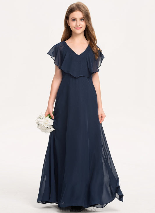 A-Line V-neck Junior Bridesmaid Dresses Jaylyn Floor-Length Chiffon