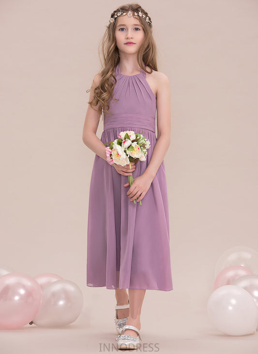 Chiffon Ruffle Elisabeth With Junior Bridesmaid Dresses Tea-Length A-Line Halter