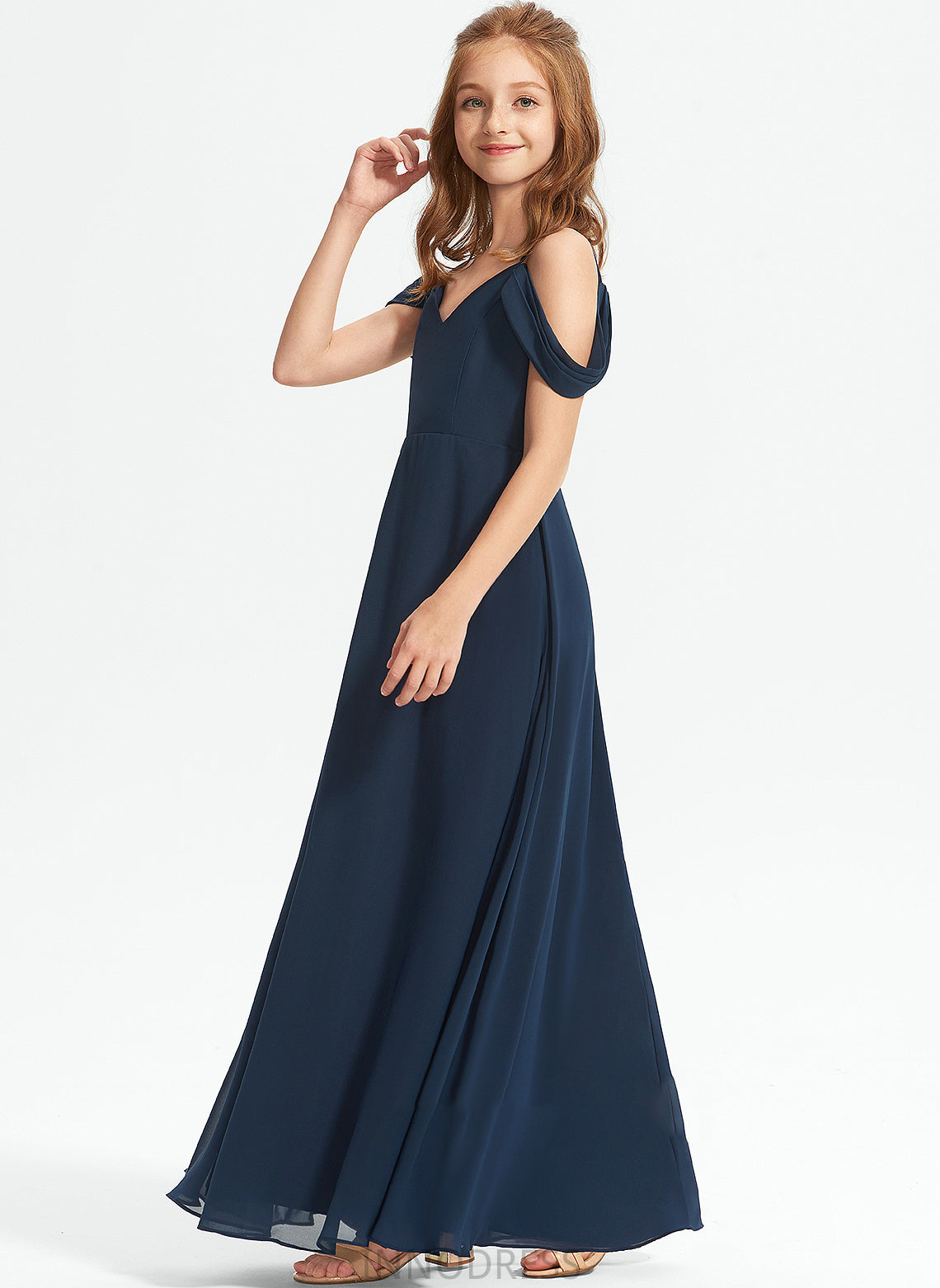 Off-the-Shoulder A-Line Francesca Chiffon Floor-Length Junior Bridesmaid Dresses