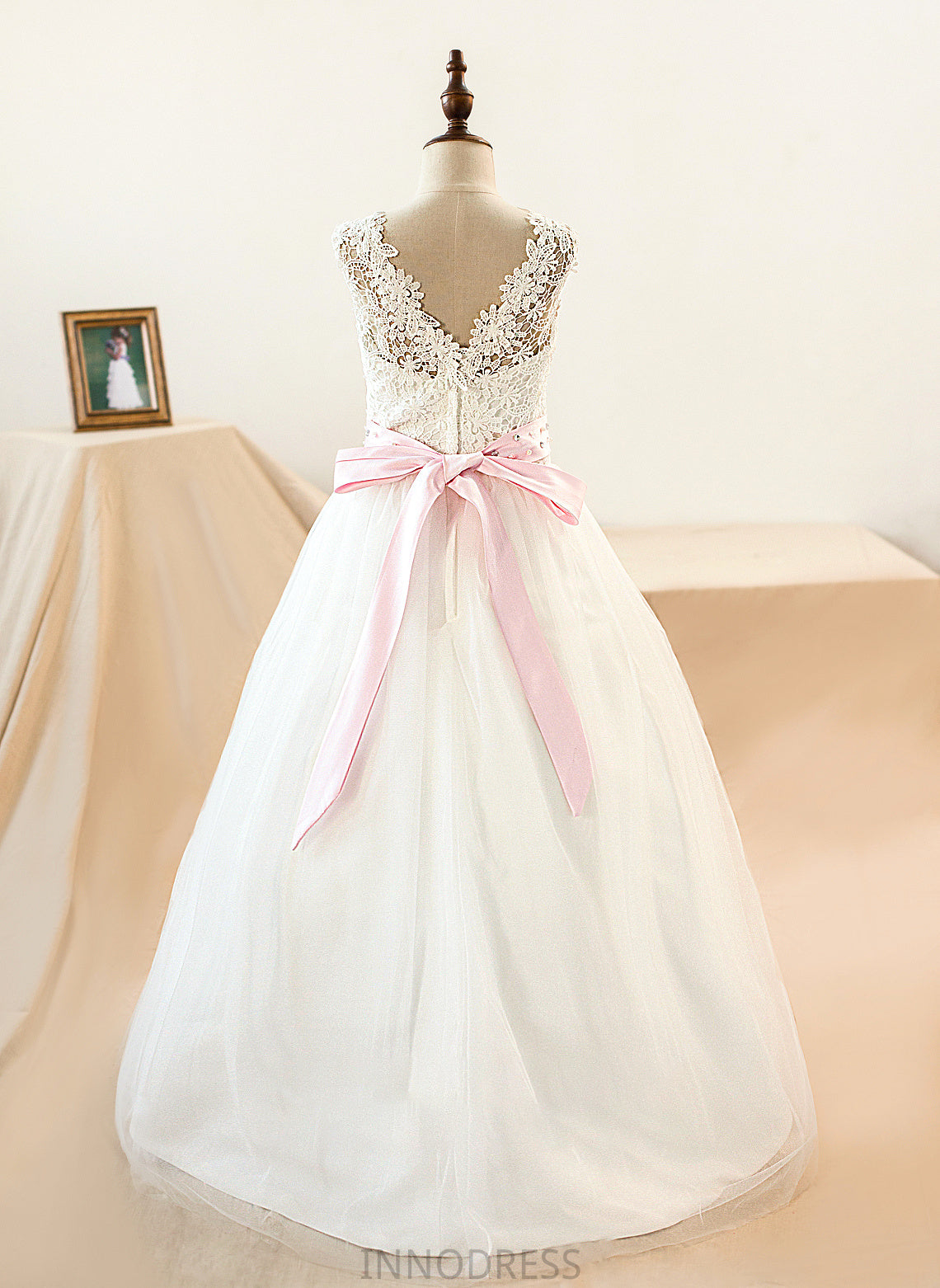 Sash Beading Junior Bridesmaid Dresses Scoop Josephine With Tulle Bow(s) Neck Ball-Gown/Princess Floor-Length