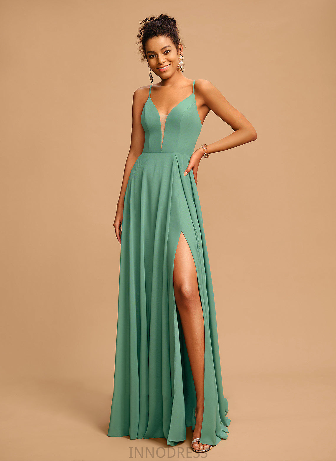 A-Line V-neck Floor-Length Marilyn Chiffon Prom Dresses