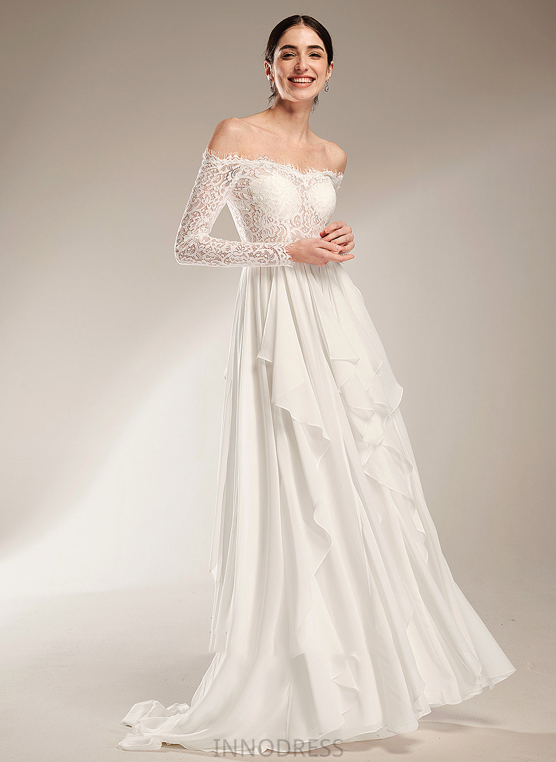 Train Ruffle Off-the-Shoulder With Wedding Dresses Kara Wedding Court Dress A-Line