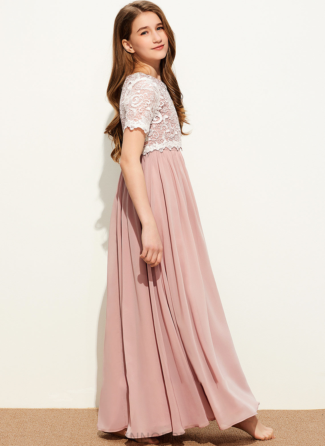 Junior Bridesmaid Dresses Camryn Lace Scoop A-Line Floor-Length Neck Chiffon