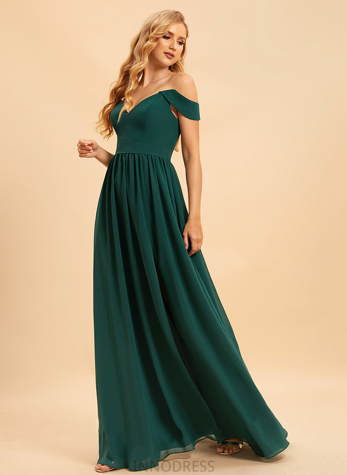 Off-the-Shoulder Neckline A-Line Floor-Length Embellishment Length Silhouette Fabric SplitFront Essence A-Line/Princess One Shoulder Bridesmaid Dresses