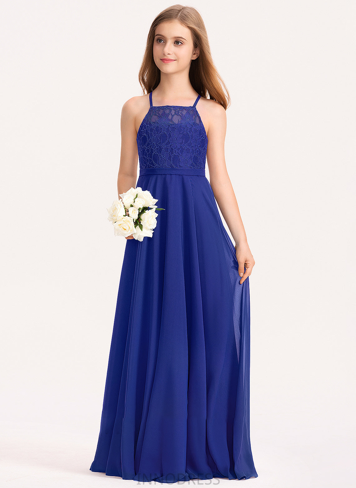 Katelyn Floor-Length Square Neckline Lace Junior Bridesmaid Dresses Chiffon A-Line