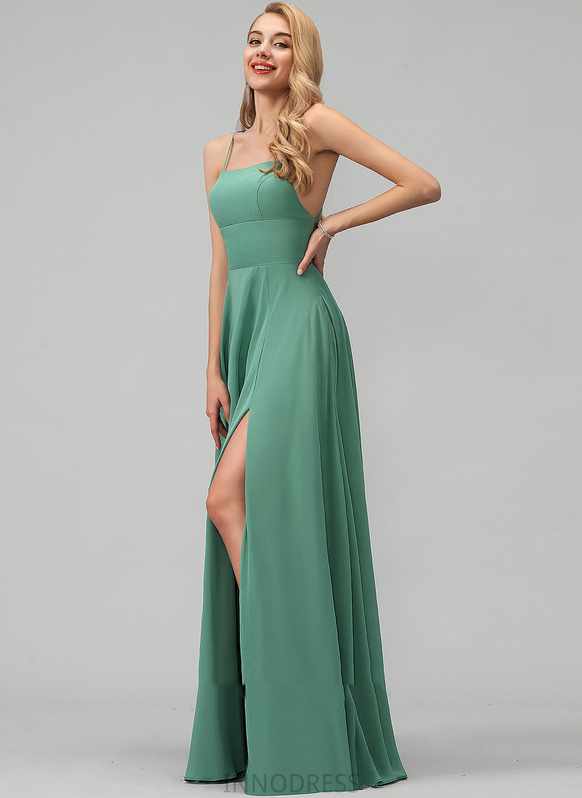 Silhouette Fabric Embellishment Neckline Floor-Length Pockets SplitFront Length A-Line SquareNeckline Yoselin Spaghetti Staps Bridesmaid Dresses