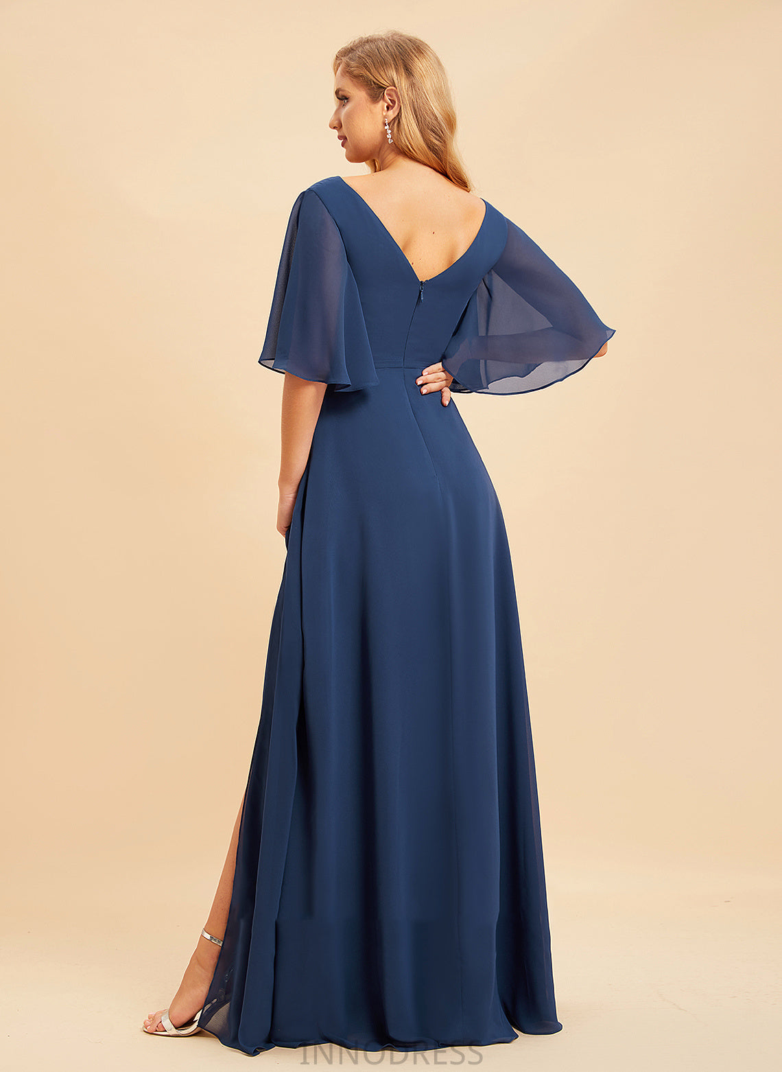 SplitFront Floor-Length Silhouette Length Neckline Fabric Embellishment V-neck A-Line Penelope Floor Length Sleeveless Bridesmaid Dresses