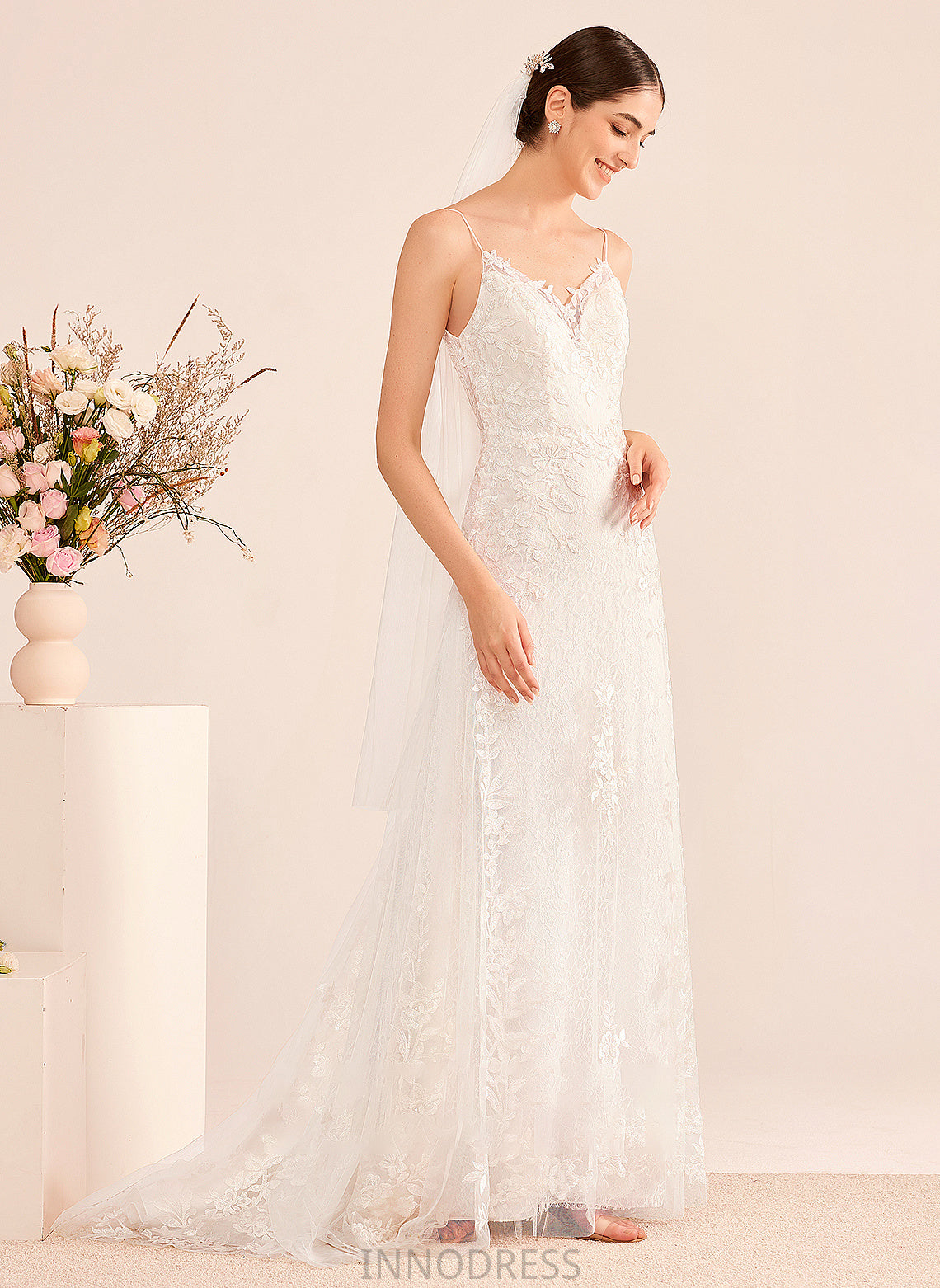 Wedding Court Dress Sequins Elaine Wedding Dresses Train With V-neck A-Line