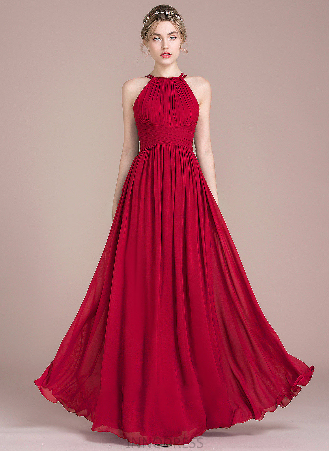 With Payton Scoop Neck Floor-Length Ruffle A-Line Chiffon Prom Dresses