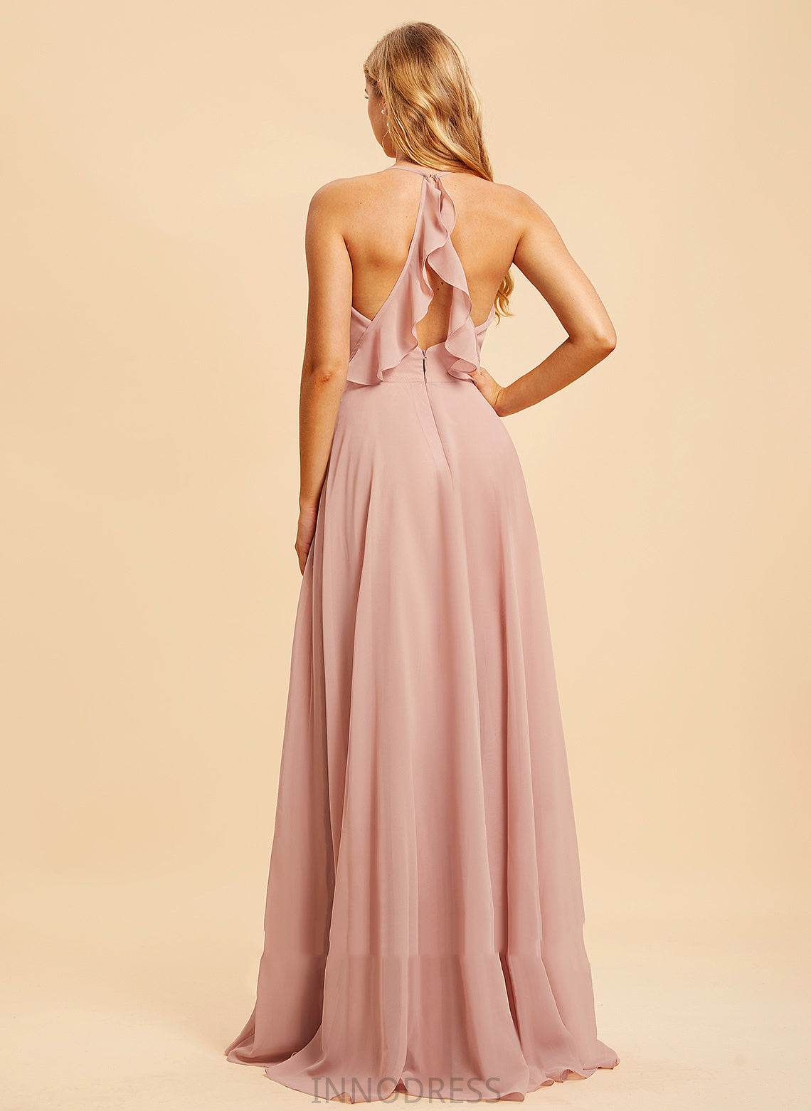 Floor-Length A-Line Fabric Embellishment V-neck Silhouette Length Ruffle Neckline Lisa Sleeveless Floor Length Bridesmaid Dresses