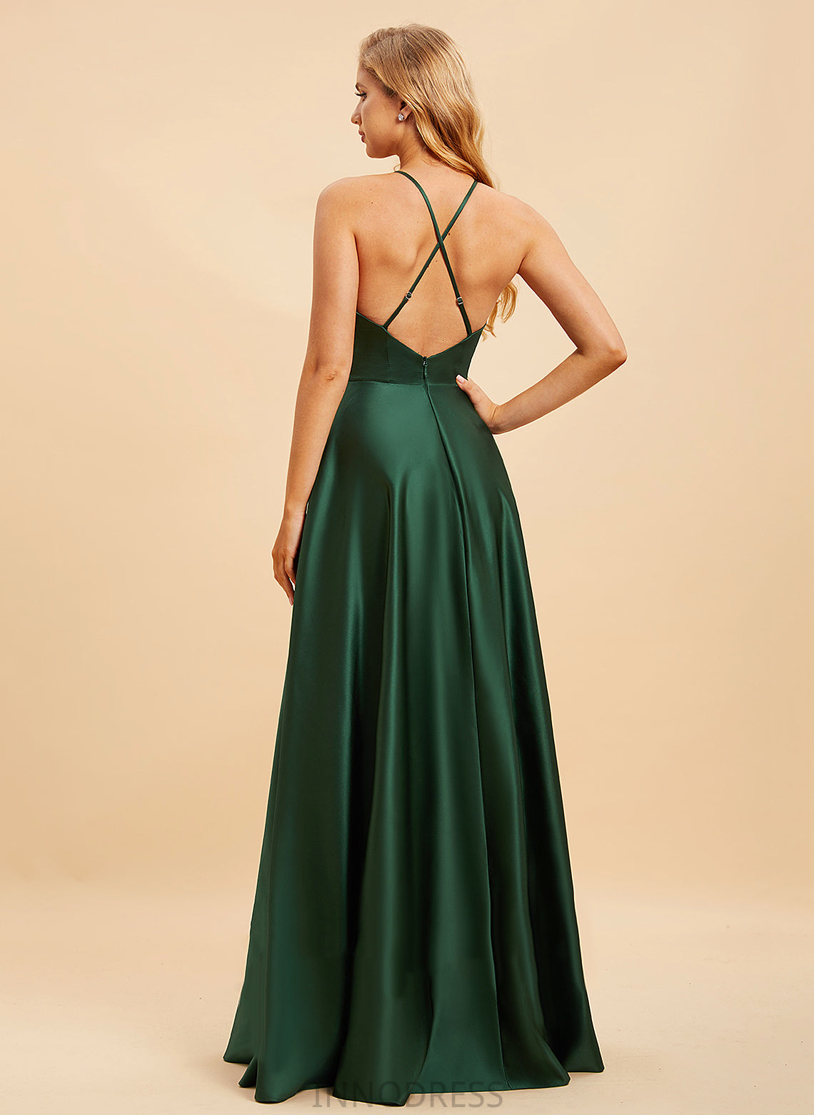 Embellishment Neckline A-Line Length HighNeck Silhouette Floor-Length Fabric SplitFront Mikaela A-Line/Princess Scoop Bridesmaid Dresses