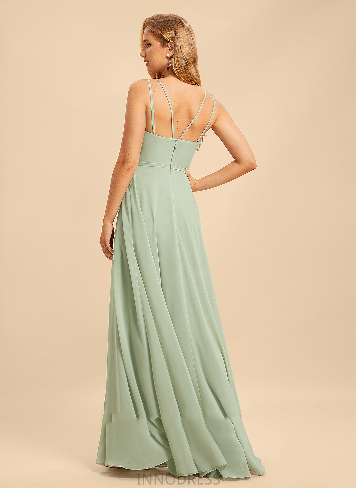 Fabric A-Line SquareNeckline Embellishment Floor-Length SplitFront Neckline Silhouette Length Elizabeth Natural Waist Sleeveless Bridesmaid Dresses