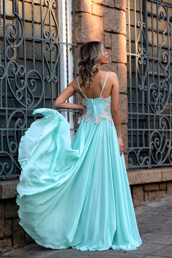 Pretty Floor Length Spaghetti Straps Long A-line Backless Prom Dresses