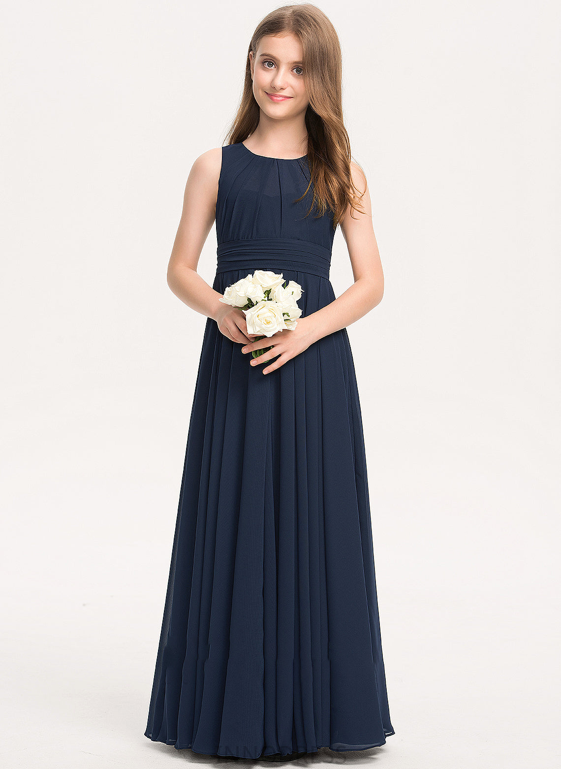 Isabel With Ruffle Neck Scoop Floor-Length A-Line Chiffon Junior Bridesmaid Dresses