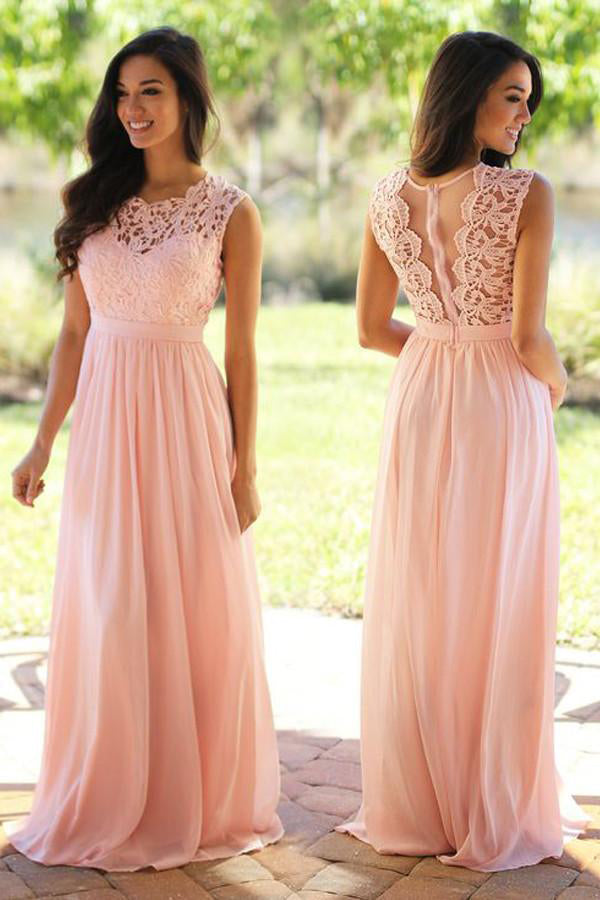 Pink Jewel Neck Sleeveless Princess Appliques Prom Dresses