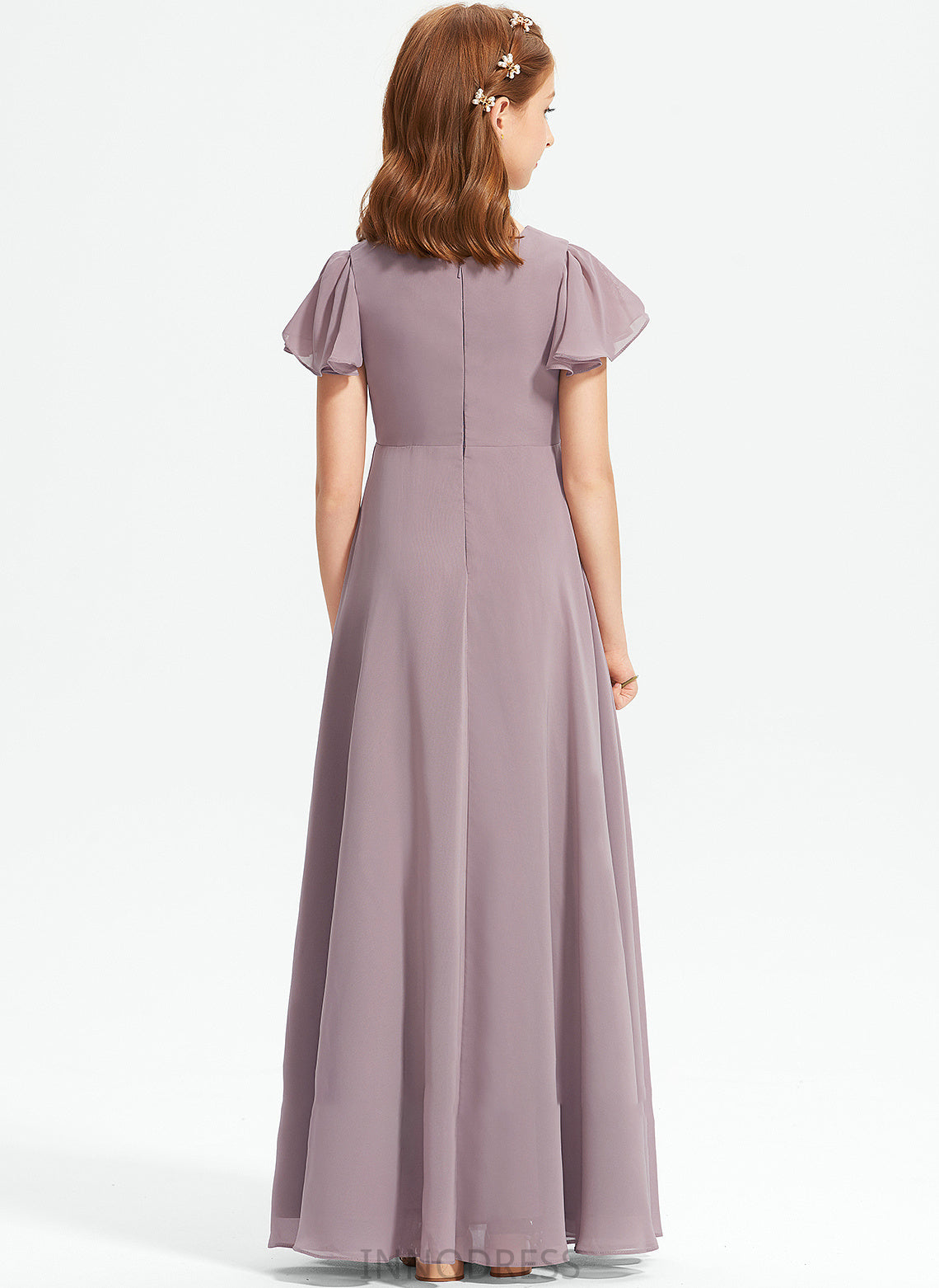 A-Line Floor-Length Chiffon With Bianca Ruffle V-neck Junior Bridesmaid Dresses