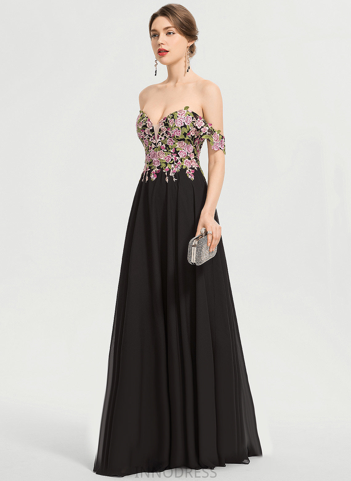 Ball-Gown/Princess Lace Prom Dresses Johanna Chiffon Off-the-Shoulder Floor-Length