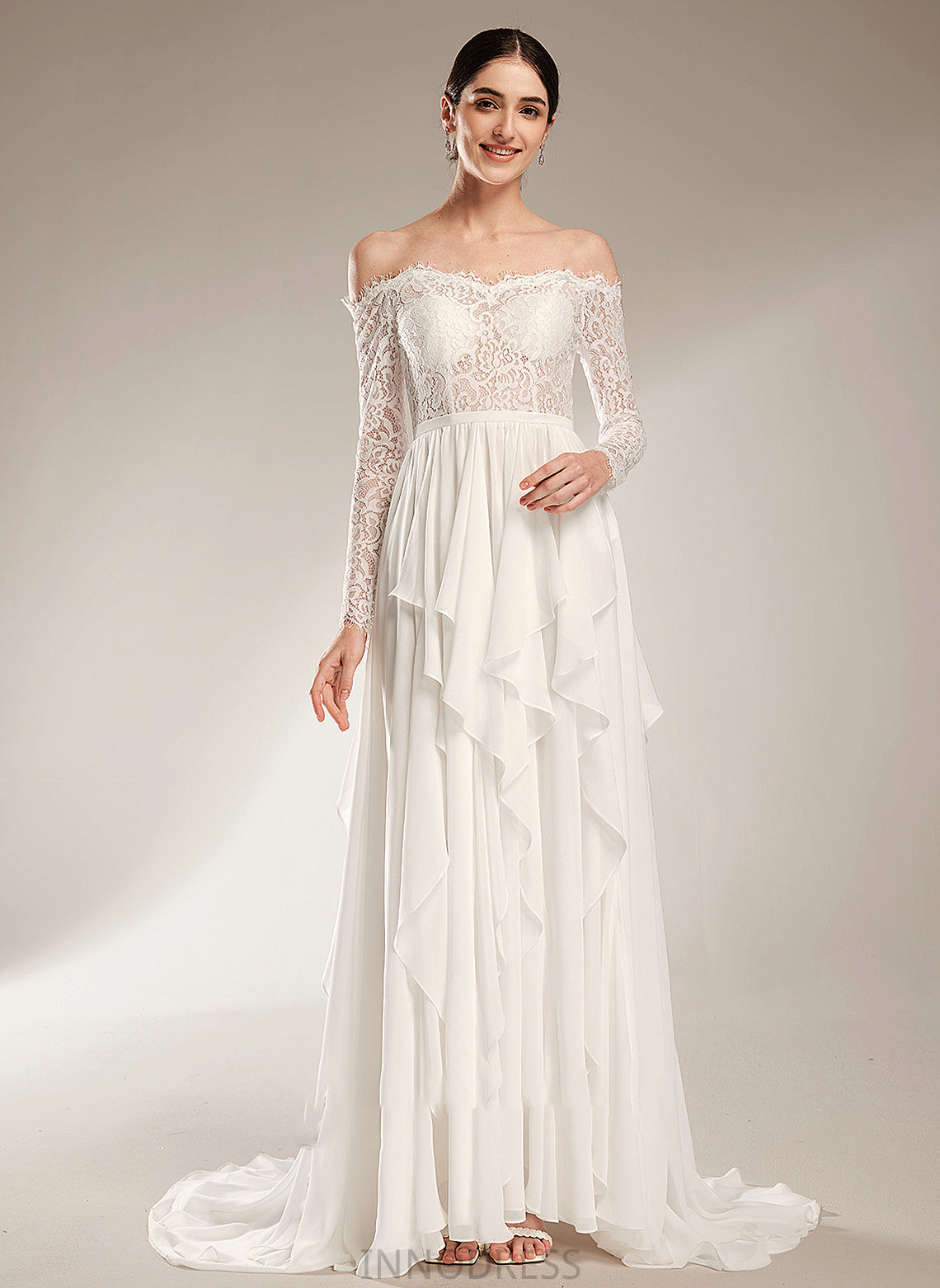 Train Ruffle Off-the-Shoulder With Wedding Dresses Kara Wedding Court Dress A-Line