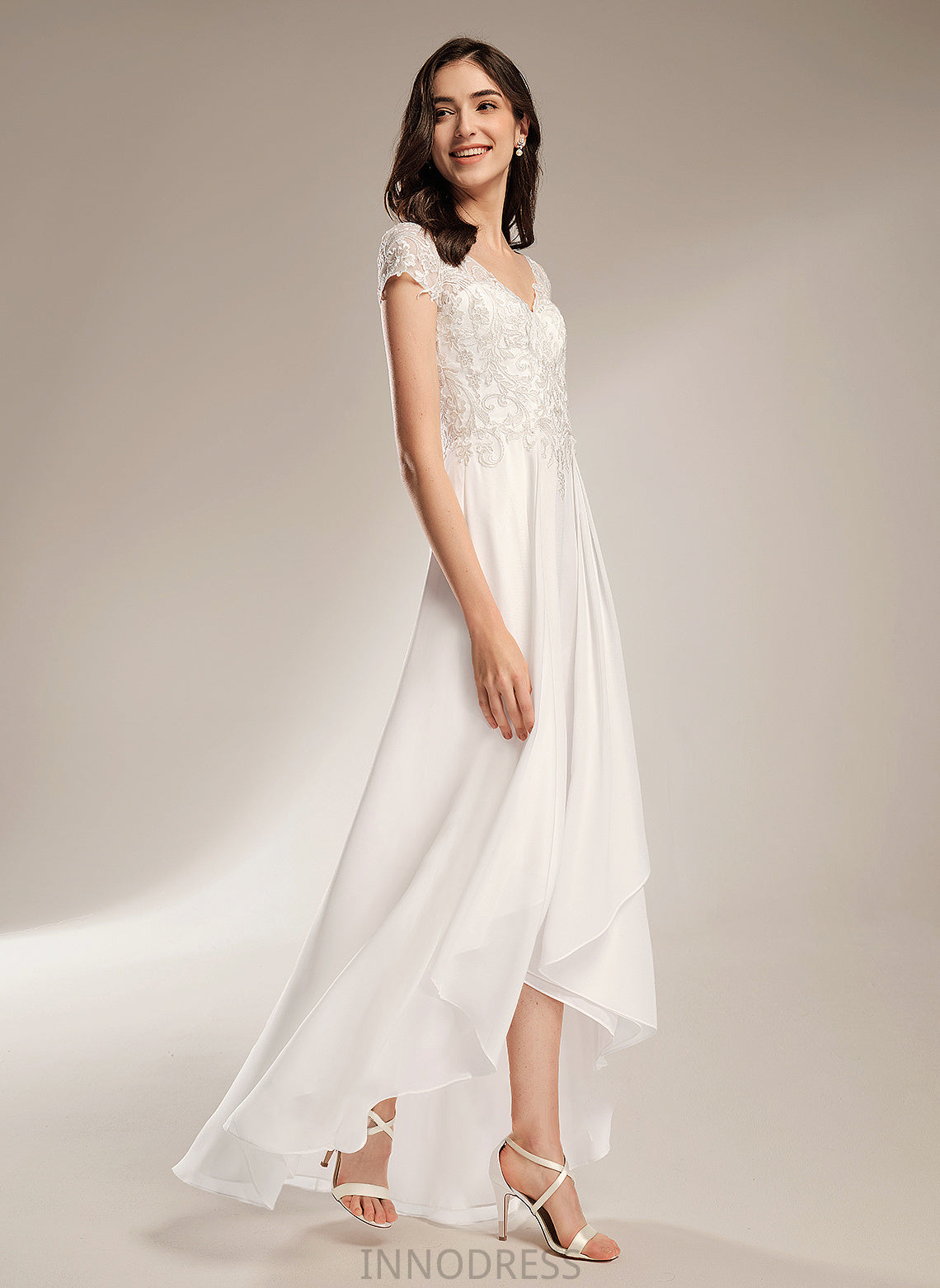 A-Line Wedding Alexis Asymmetrical With Wedding Dresses V-neck Lace Dress