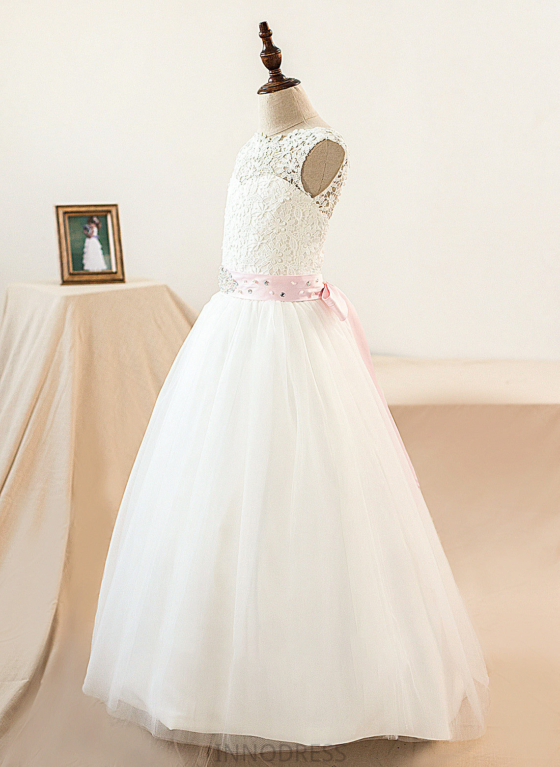 Sash Beading Junior Bridesmaid Dresses Scoop Josephine With Tulle Bow(s) Neck Ball-Gown/Princess Floor-Length