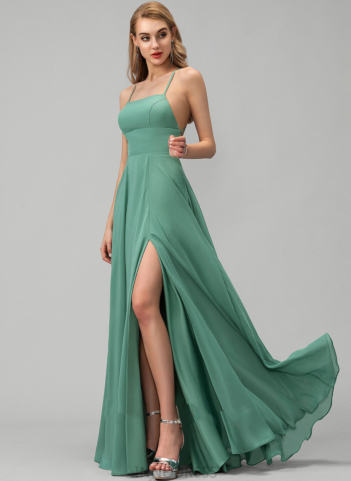 Silhouette Fabric Embellishment Neckline Floor-Length Pockets SplitFront Length A-Line SquareNeckline Yoselin Spaghetti Staps Bridesmaid Dresses