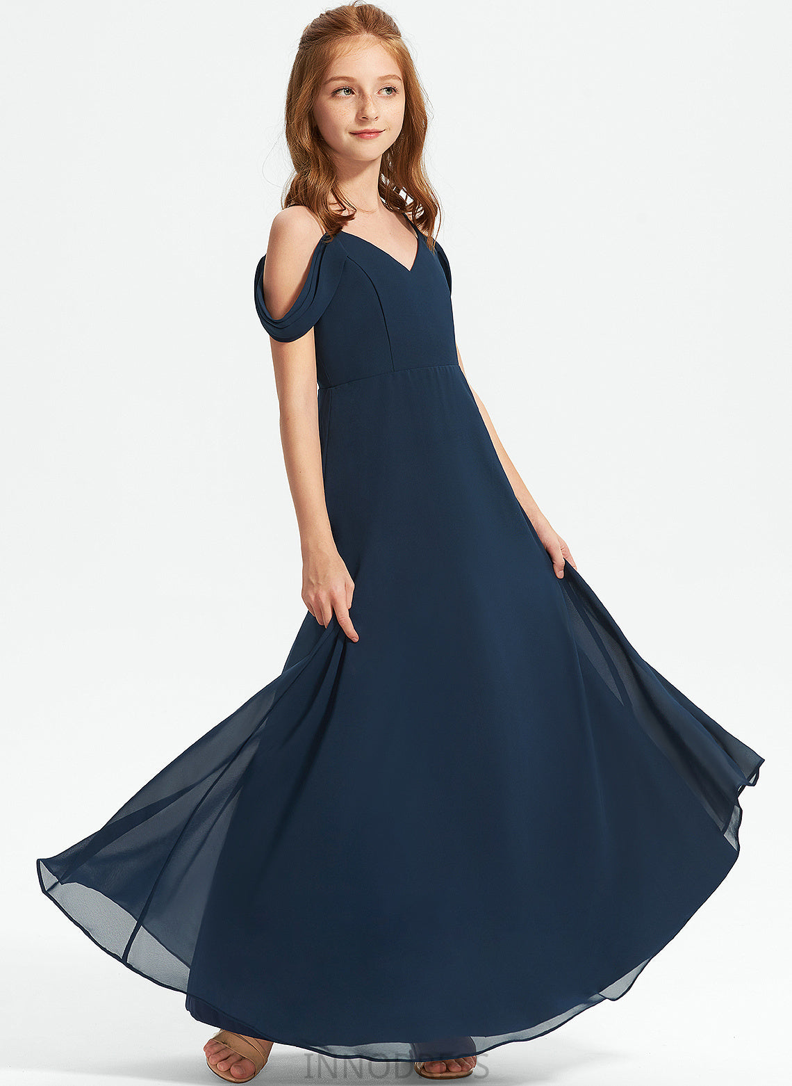 Off-the-Shoulder A-Line Francesca Chiffon Floor-Length Junior Bridesmaid Dresses