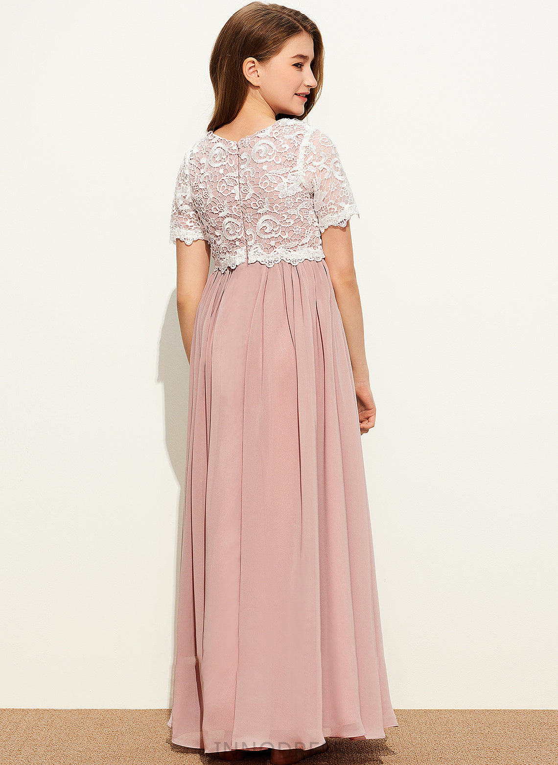 Junior Bridesmaid Dresses Camryn Lace Scoop A-Line Floor-Length Neck Chiffon