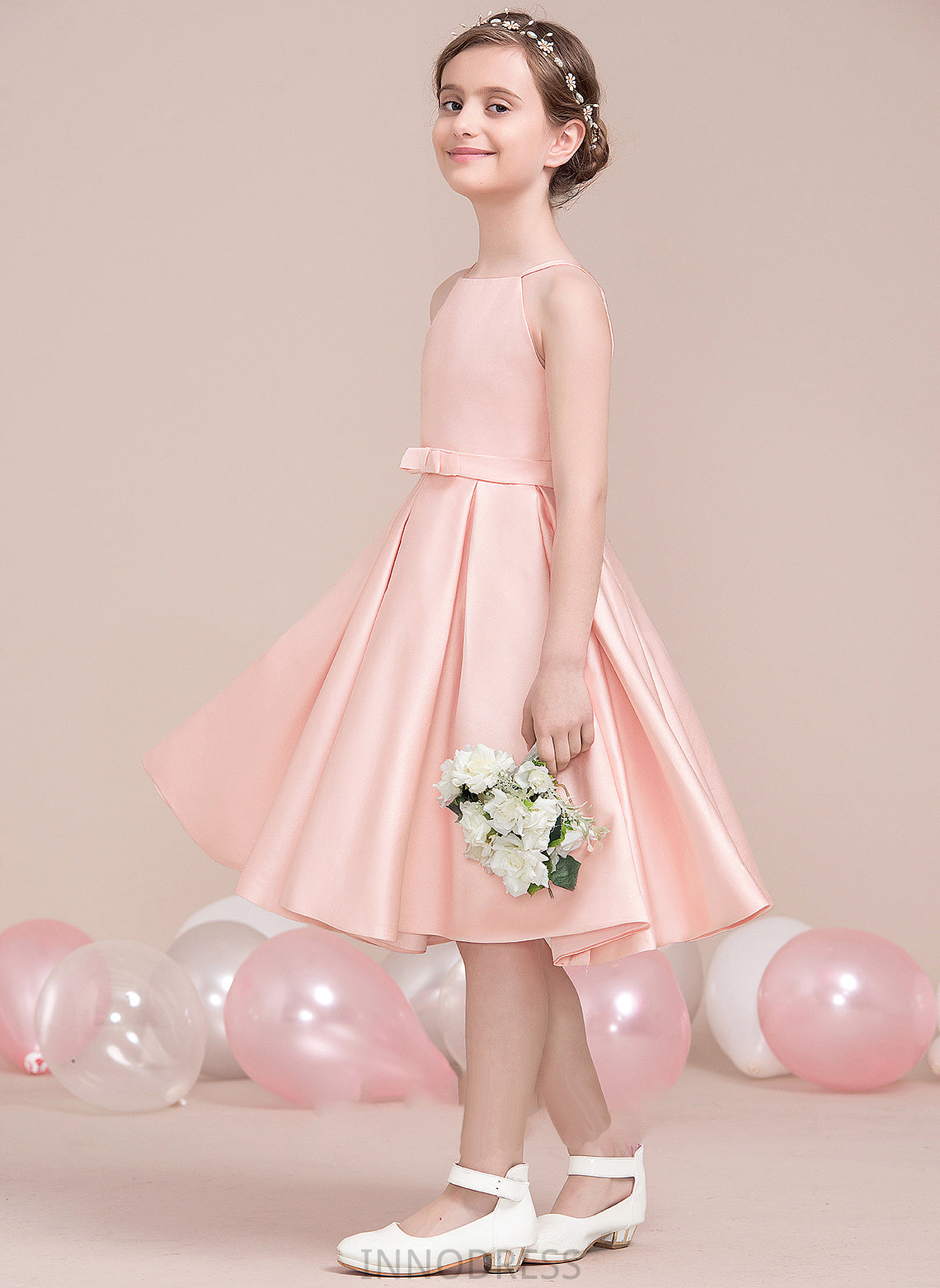 Neckline Lainey Square Junior Bridesmaid Dresses Knee-Length Bow(s) With Satin A-Line