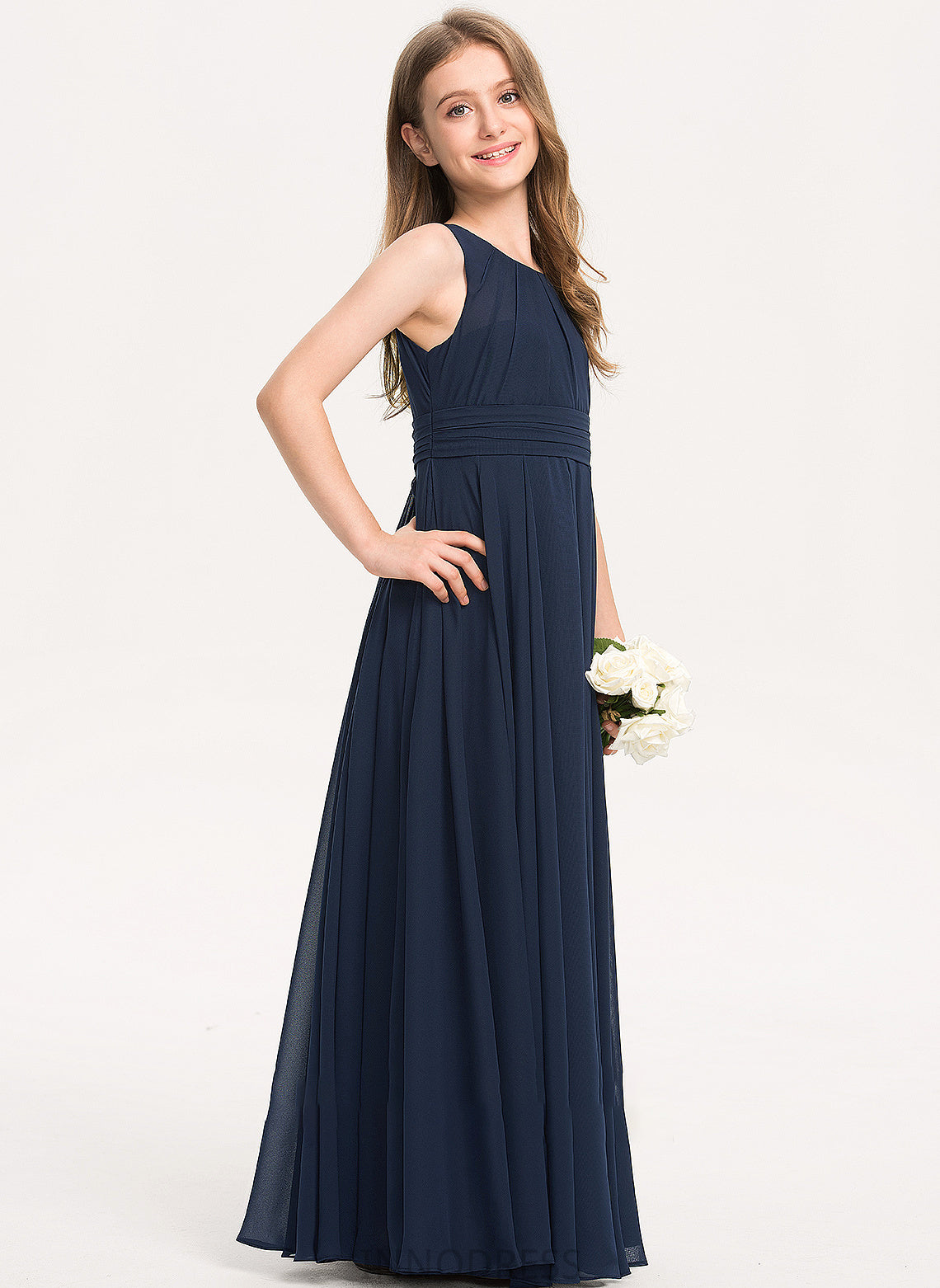 Isabel With Ruffle Neck Scoop Floor-Length A-Line Chiffon Junior Bridesmaid Dresses