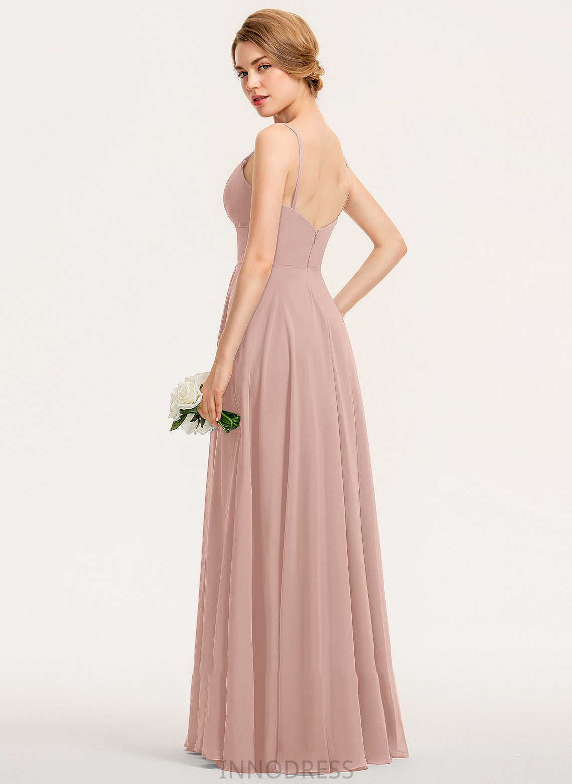 Ruffle Helena V-neck Prom Dresses Pockets Chiffon With A-Line Floor-Length