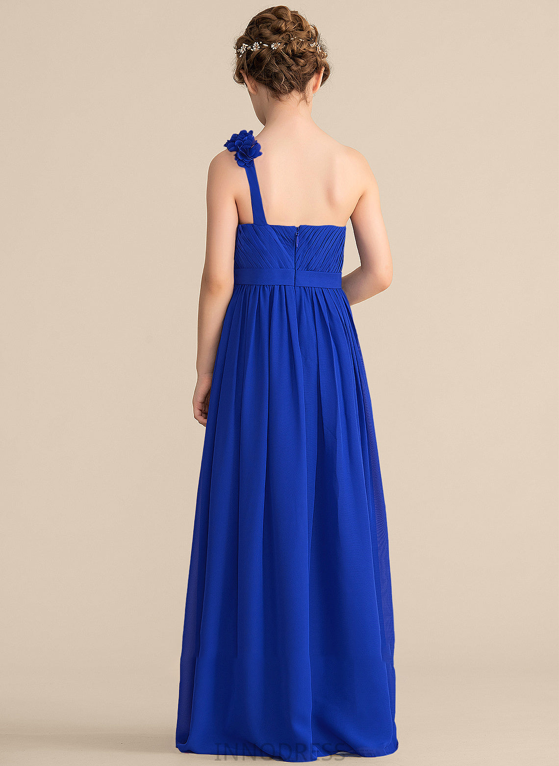 With Ruffle One-Shoulder Chiffon Cassidy A-Line Flower(s) Junior Bridesmaid Dresses Floor-Length