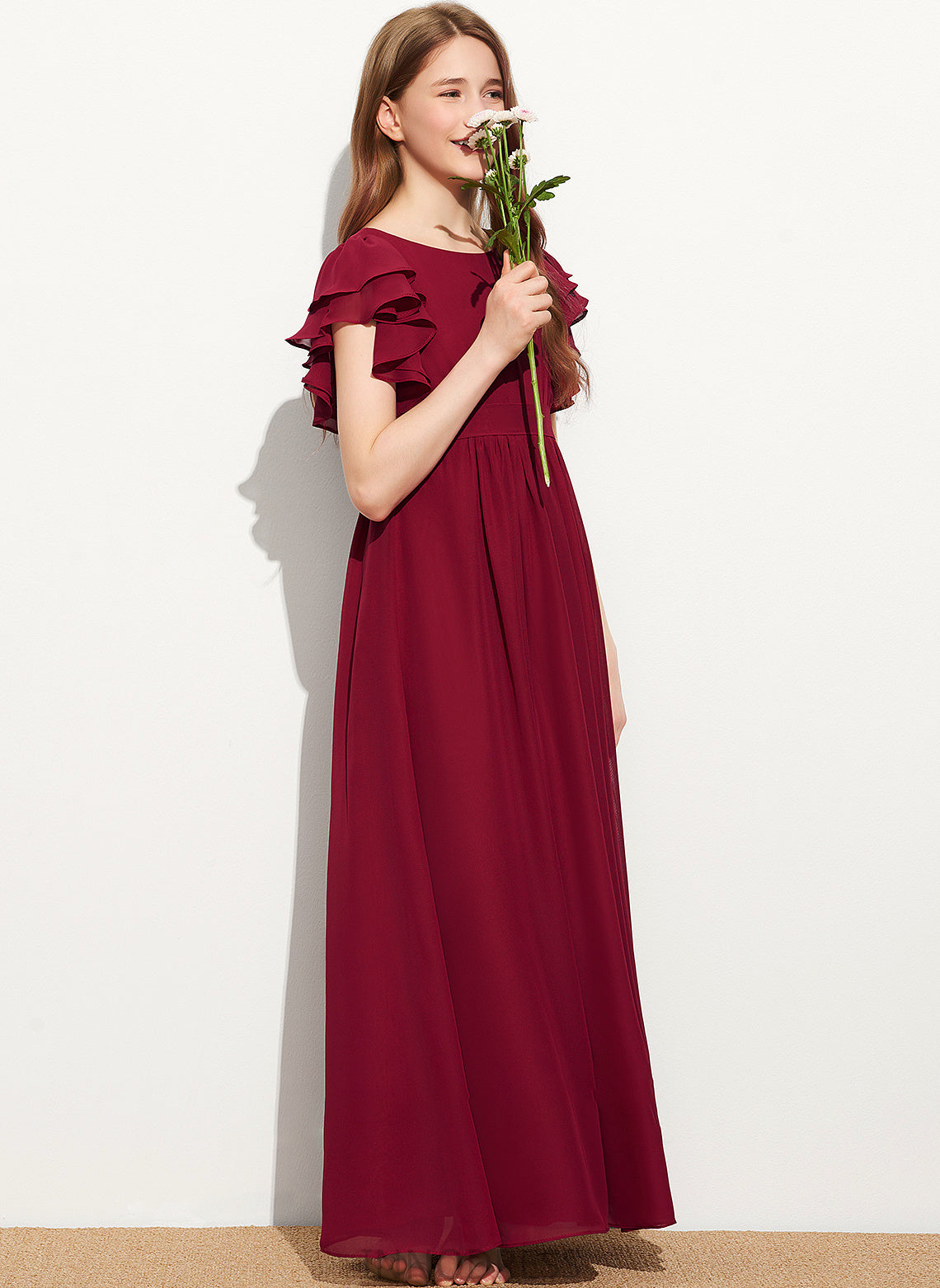 Chiffon With Junior Bridesmaid Dresses Neck Emelia Floor-Length Scoop Cascading Ruffles A-Line