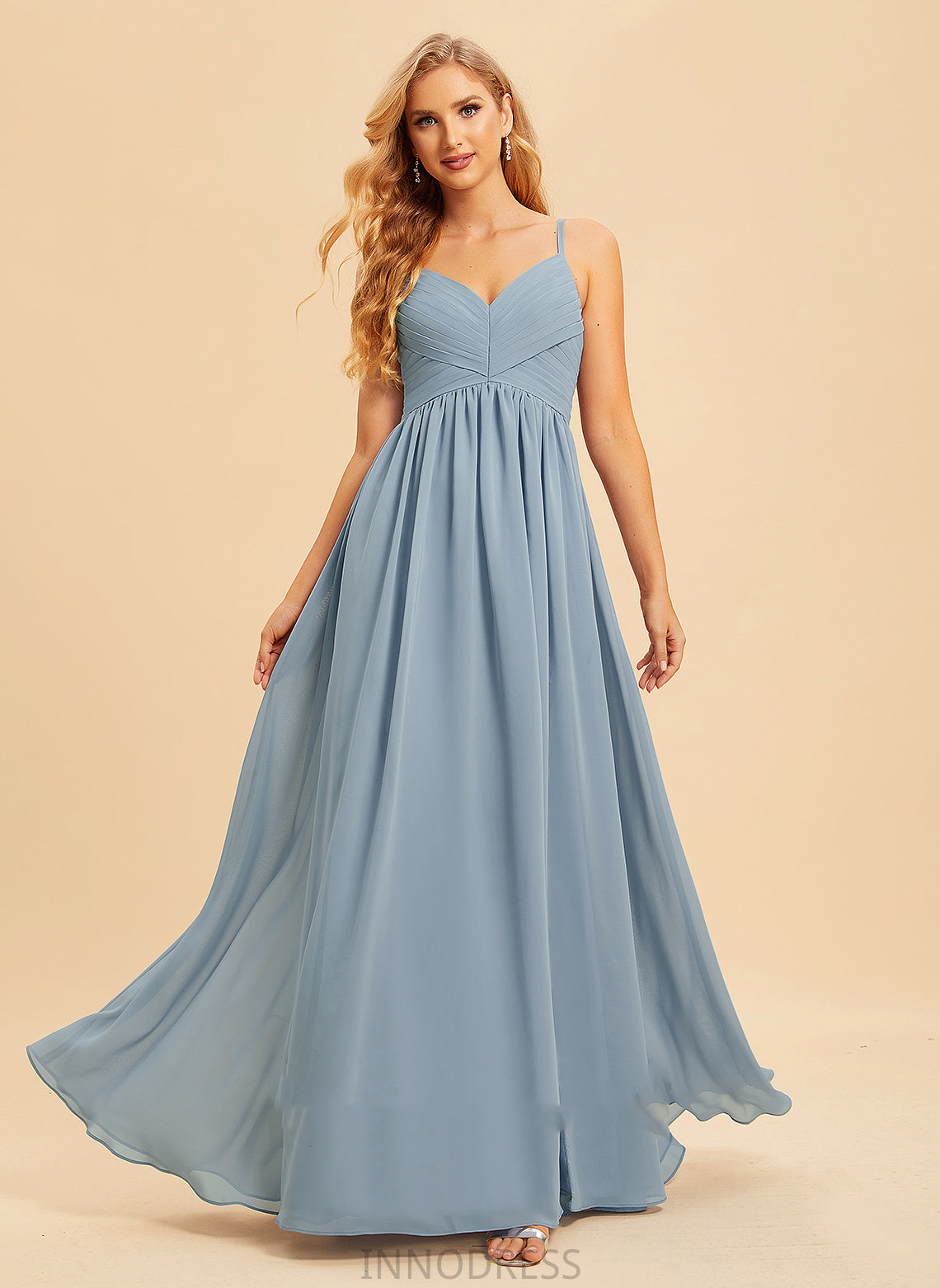 A-Line Length Fabric V-neck SplitFront Embellishment Neckline Floor-Length Silhouette Pamela A-Line/Princess Natural Waist Bridesmaid Dresses