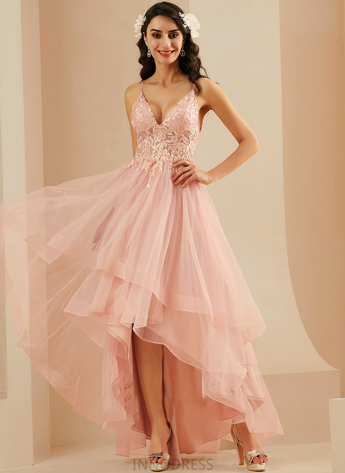 Asymmetrical With Ball-Gown/Princess Prom Dresses Annika V-neck Lace Tulle