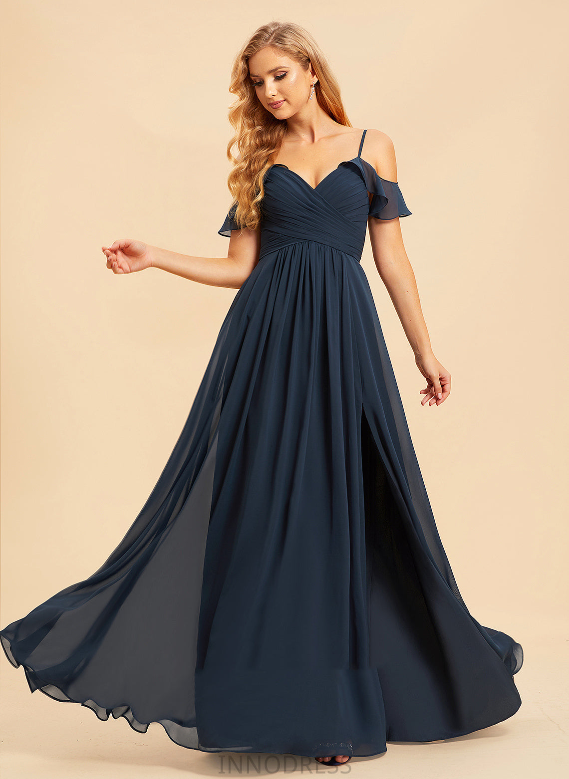 Length V-neck Neckline Fabric A-Line Floor-Length Embellishment SplitFront Silhouette Annie Sleeveless A-Line/Princess Bridesmaid Dresses