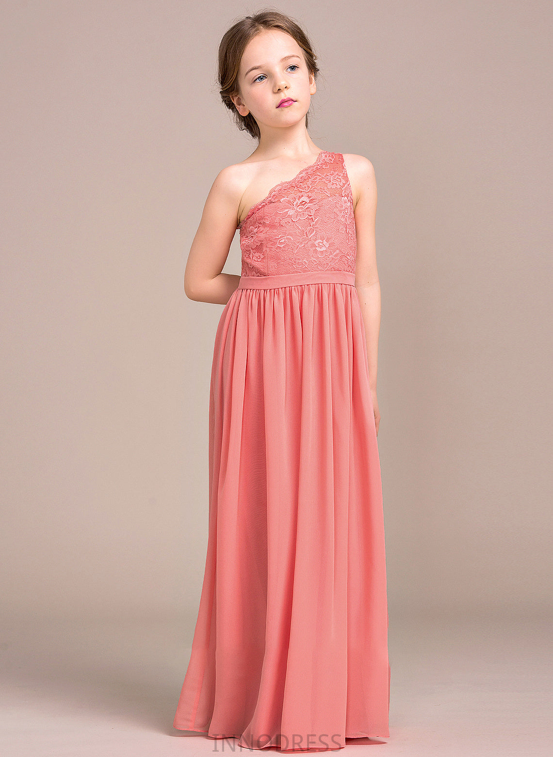 Chiffon Junior Bridesmaid Dresses Essence One-Shoulder Floor-Length A-Line Lace