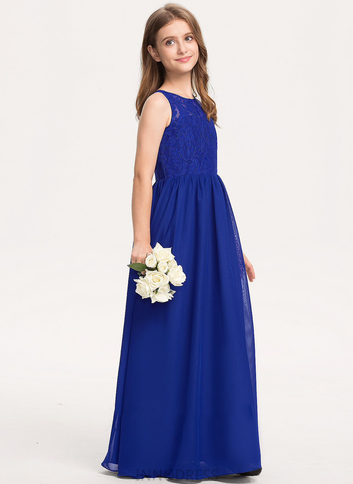 Junior Bridesmaid Dresses Lace Floor-Length A-Line Ashly Scoop Chiffon Neck