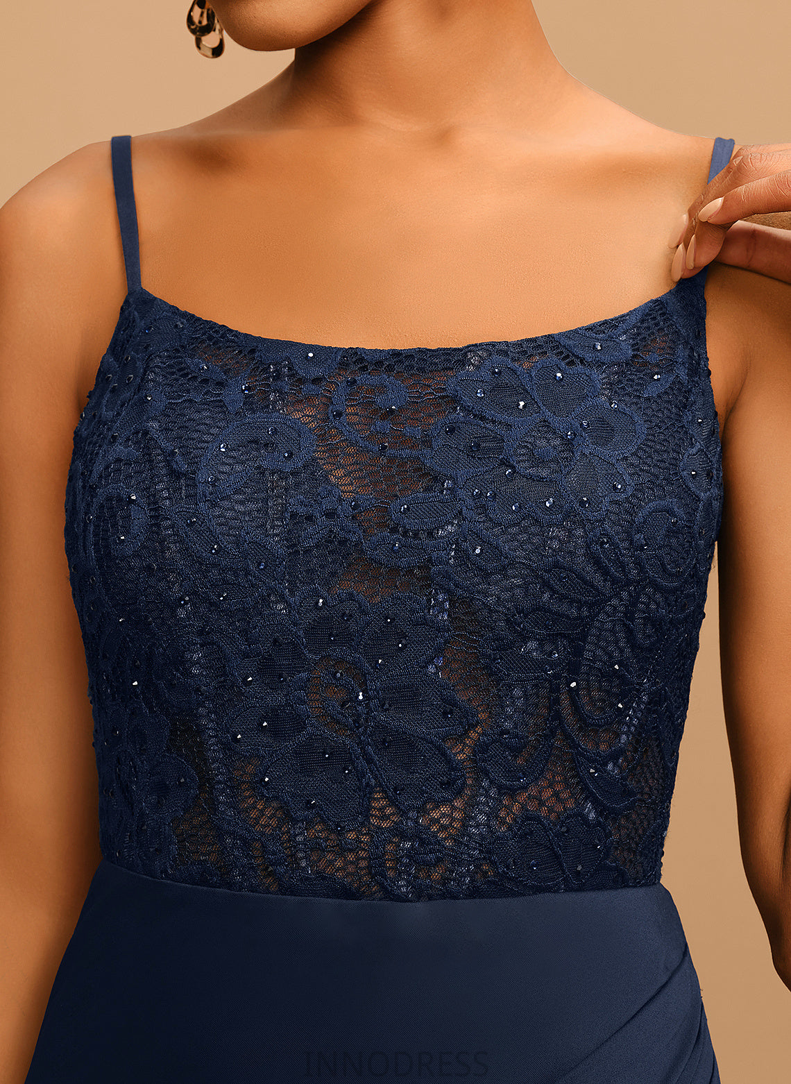 Chasity Beading With Sheath/Column Floor-Length Scoop Sequins Lace Neck Jersey Prom Dresses