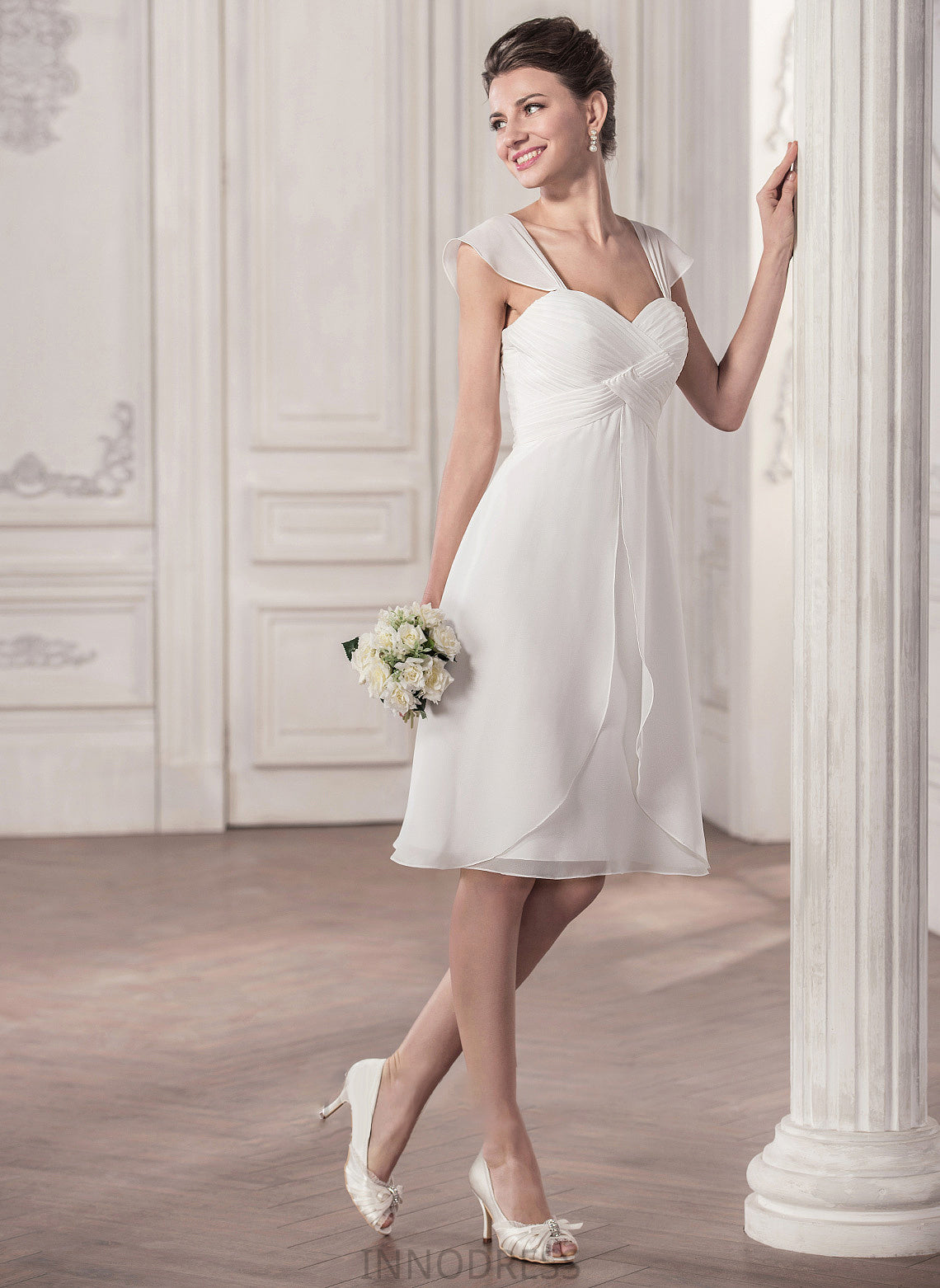 Ruffle Dress Sweetheart Marisa Chiffon Knee-Length Wedding A-Line Wedding Dresses With