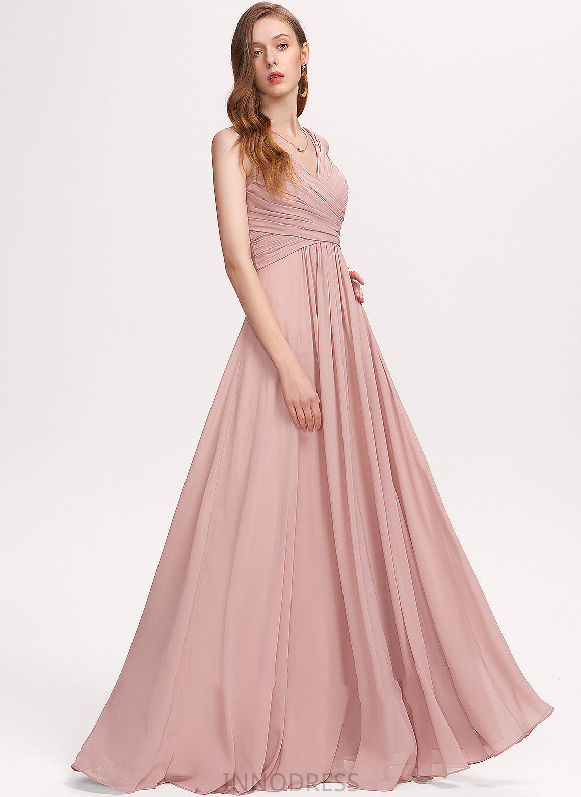 Chiffon V-neck Prom Dresses Ruffle A-Line Ashleigh With Floor-Length