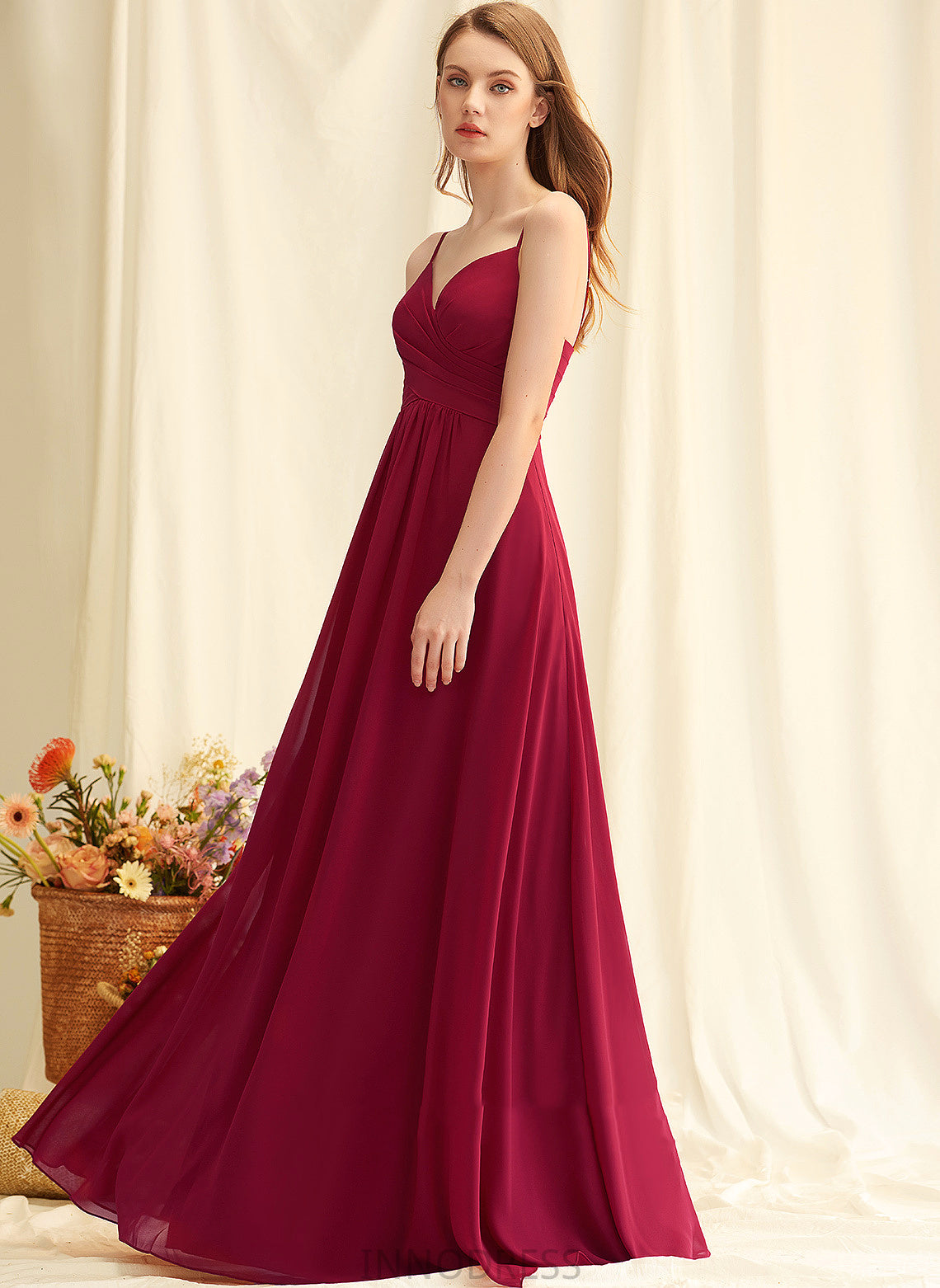 Silhouette A-Line Floor-Length Embellishment Length V-neck Neckline Fabric Ruffle Helena Empire Waist Short Sleeves Bridesmaid Dresses