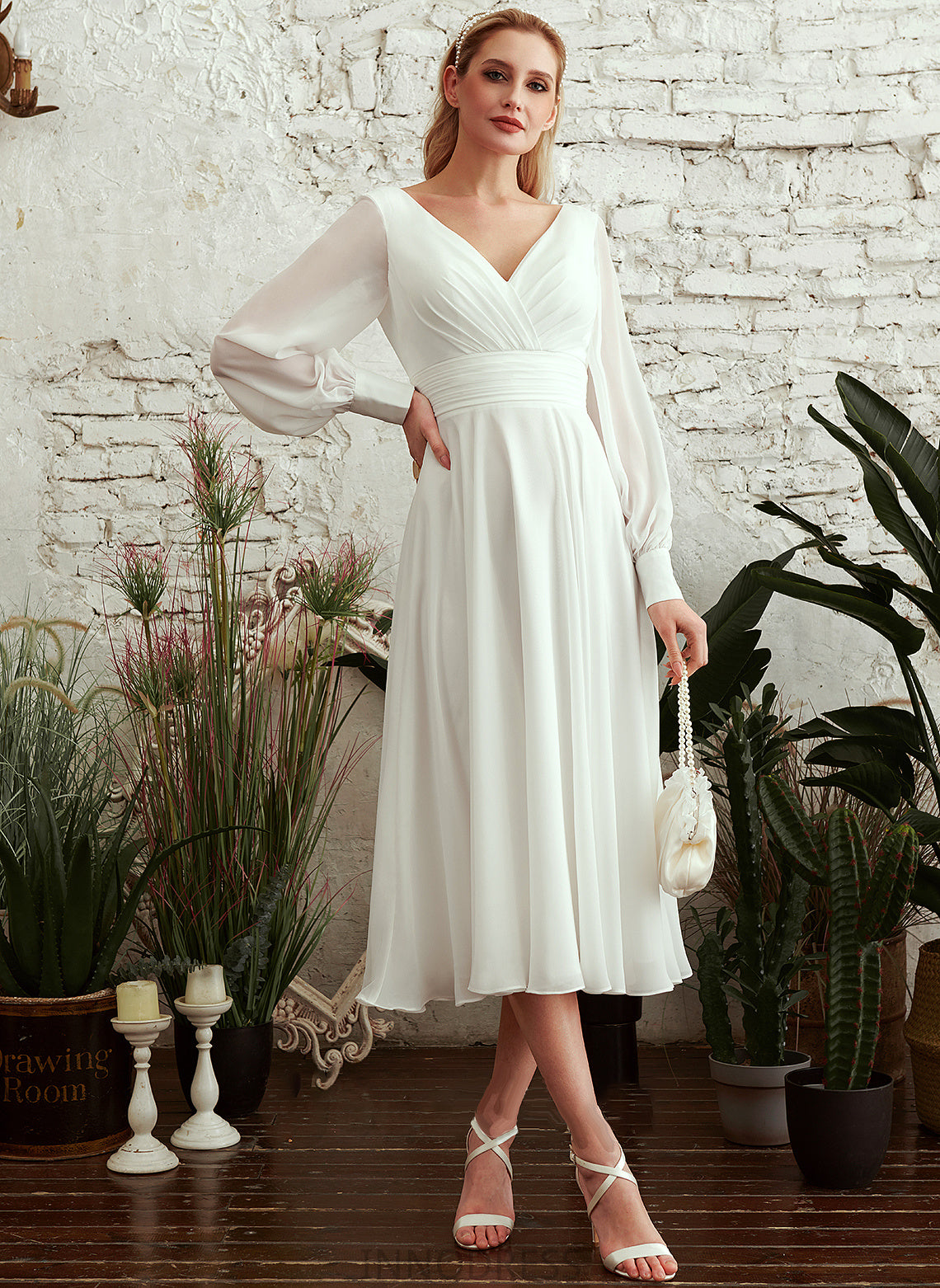 Jaida Wedding Wedding Dresses V-neck Dress A-Line Tea-Length