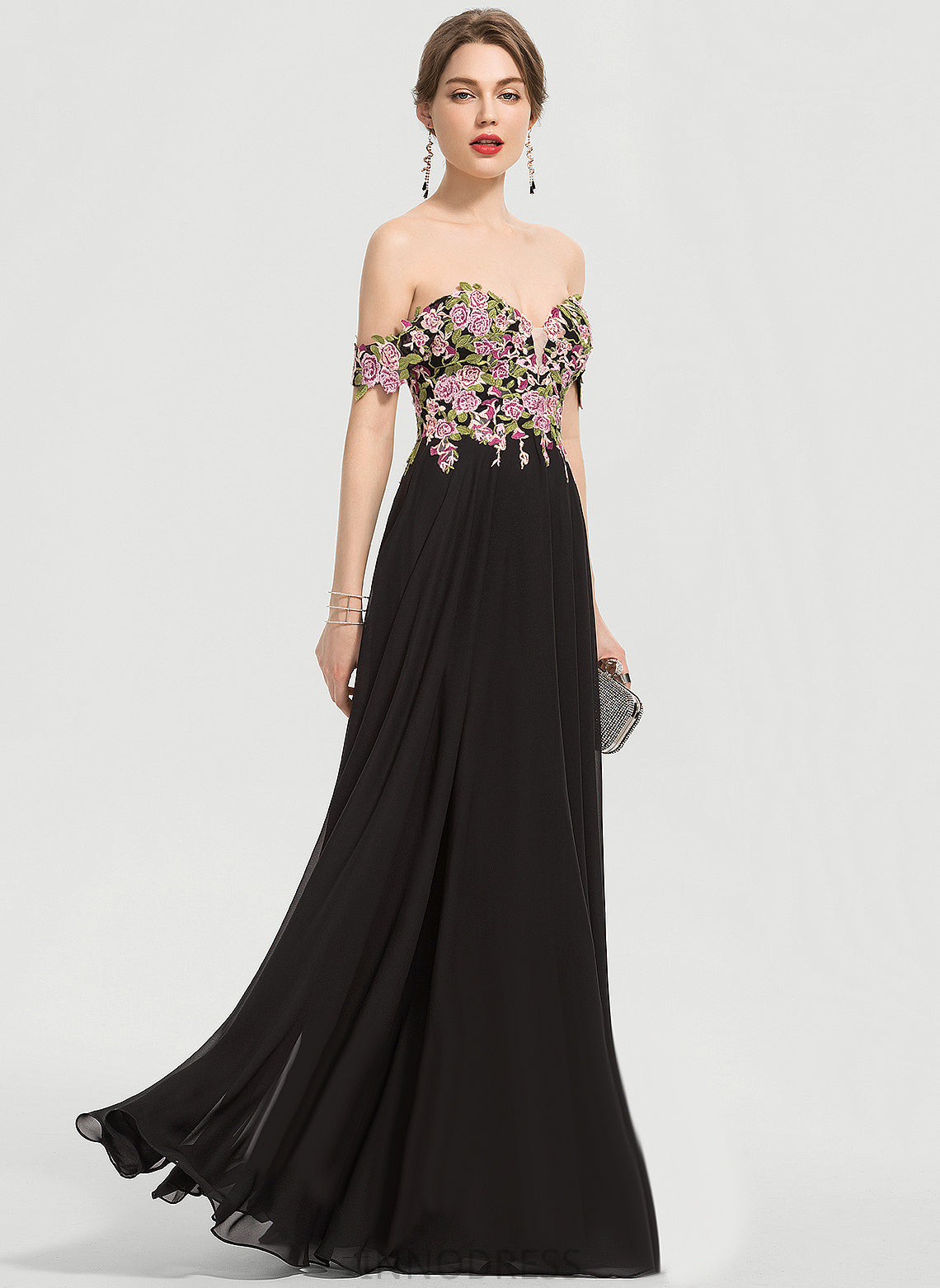 Ball-Gown/Princess Lace Prom Dresses Johanna Chiffon Off-the-Shoulder Floor-Length