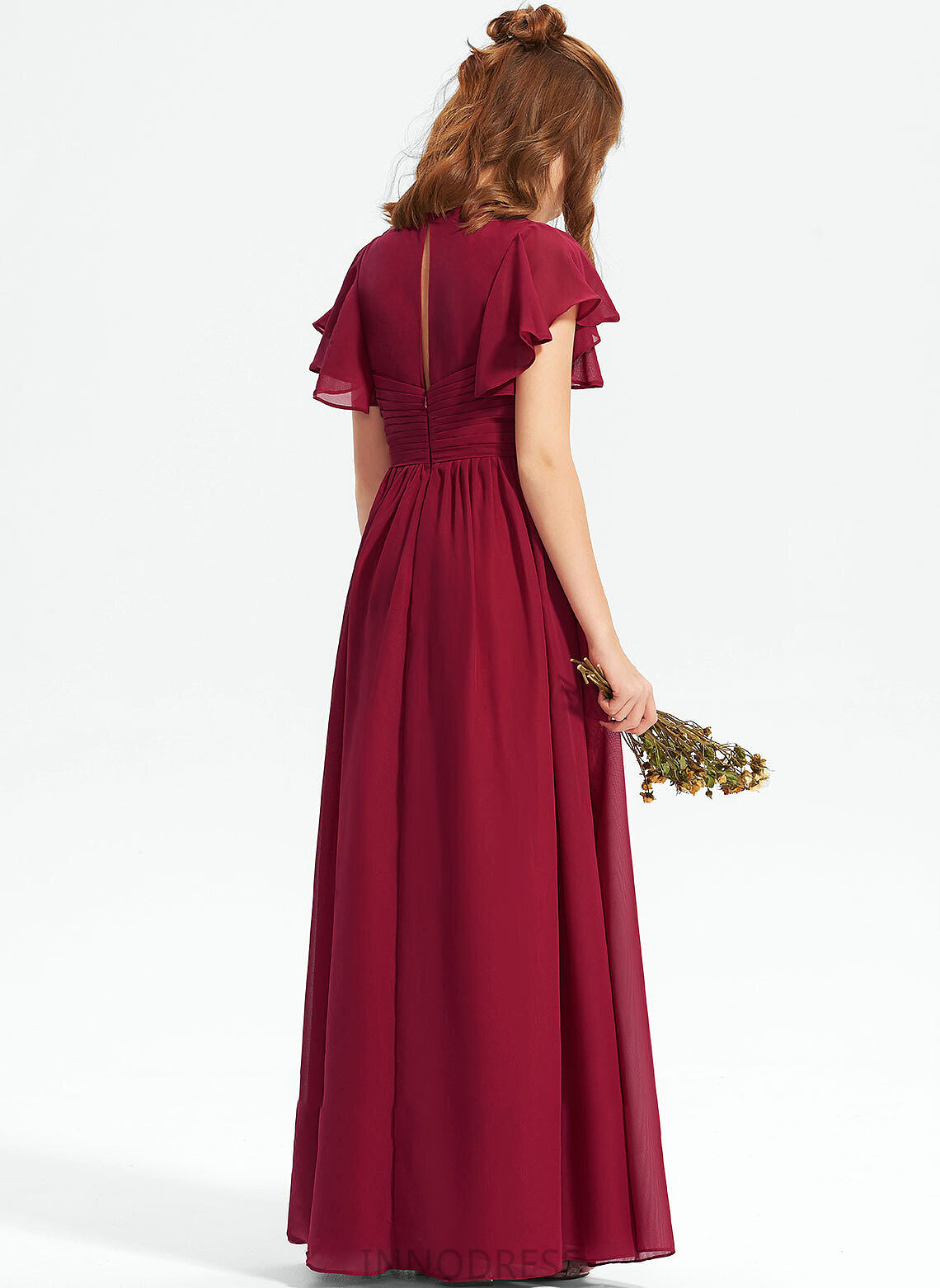 A-Line V-neck Chiffon Junior Bridesmaid Dresses Jenny With Floor-Length Ruffle