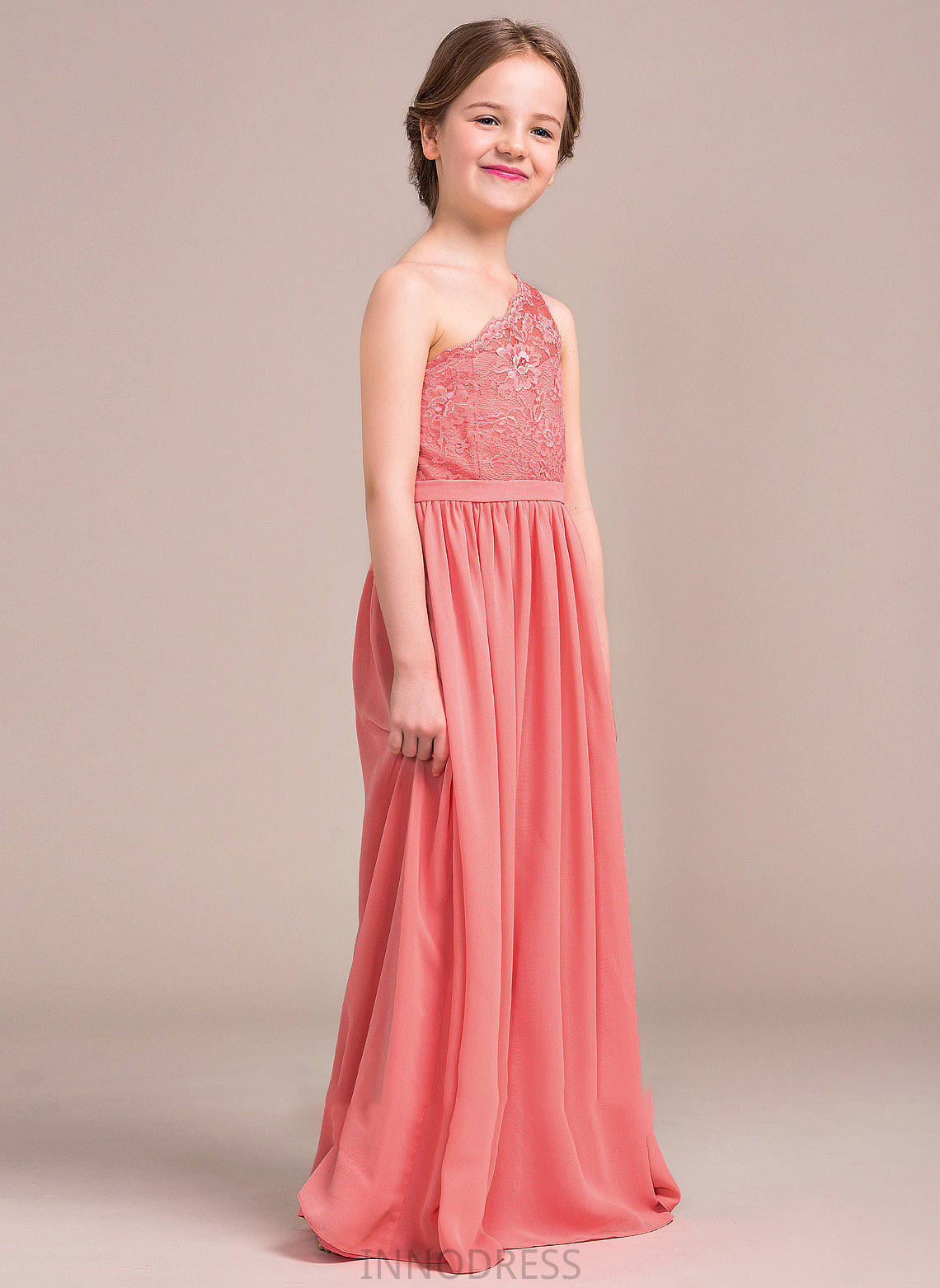 Chiffon Junior Bridesmaid Dresses Essence One-Shoulder Floor-Length A-Line Lace