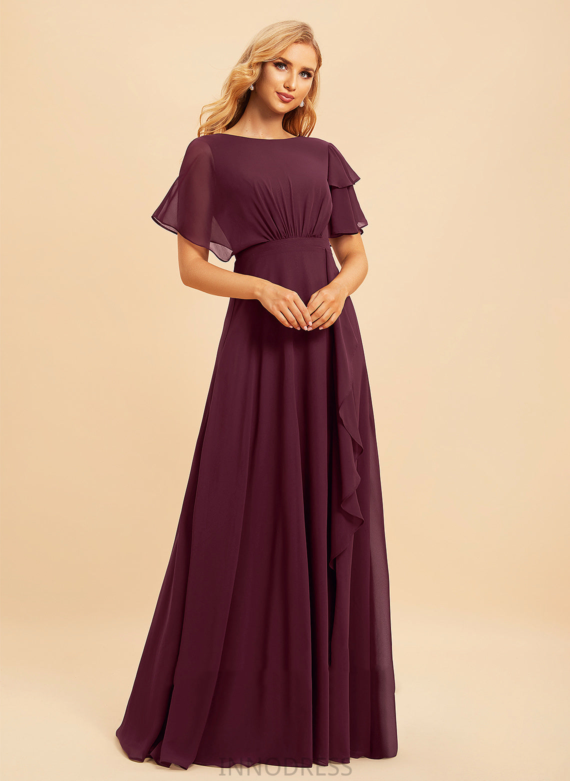 Ruffle Embellishment ScoopNeck Length Neckline Silhouette A-Line Fabric Floor-Length SplitFront Rhianna One Shoulder Bridesmaid Dresses