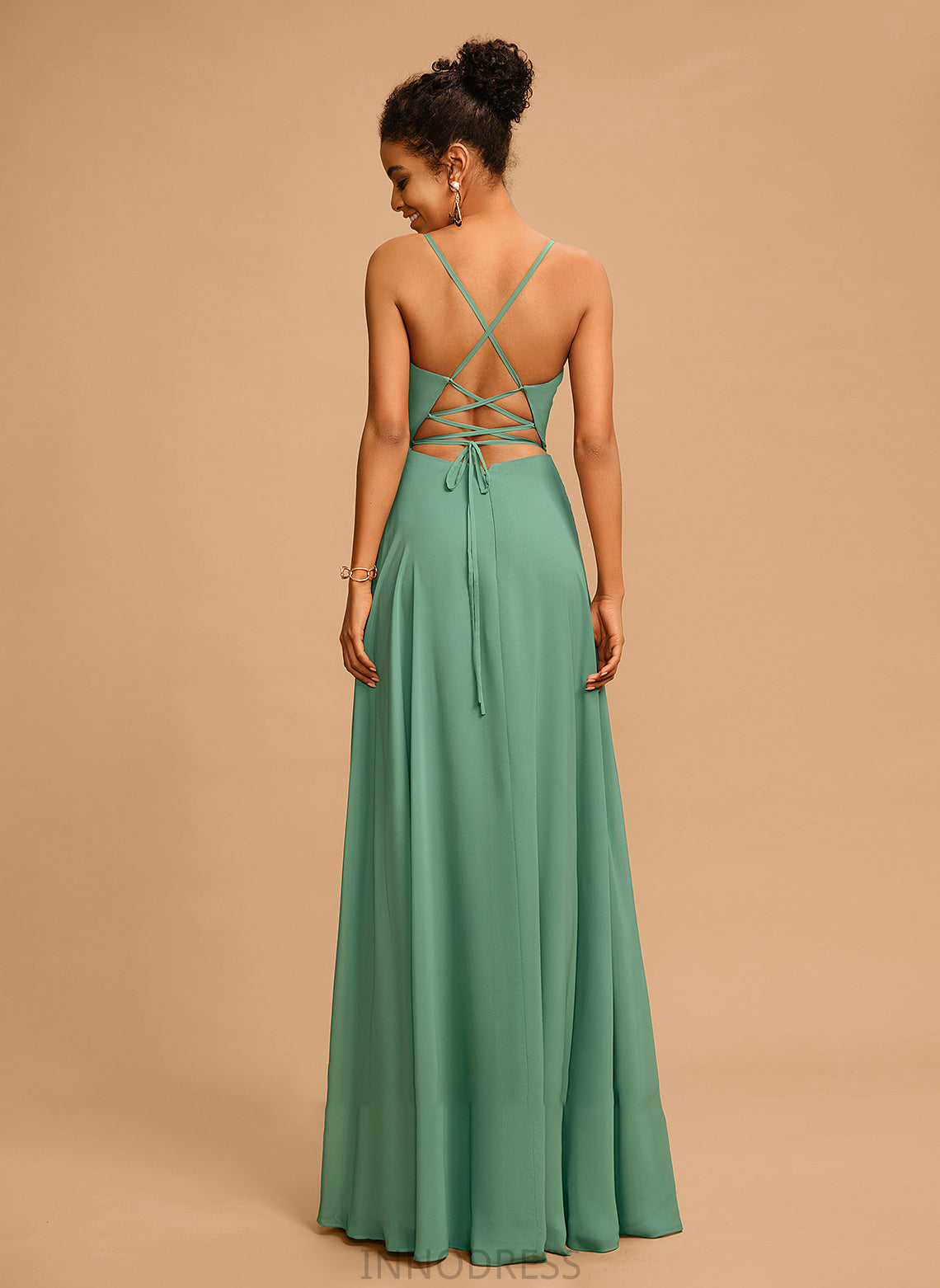 A-Line V-neck Floor-Length Marilyn Chiffon Prom Dresses