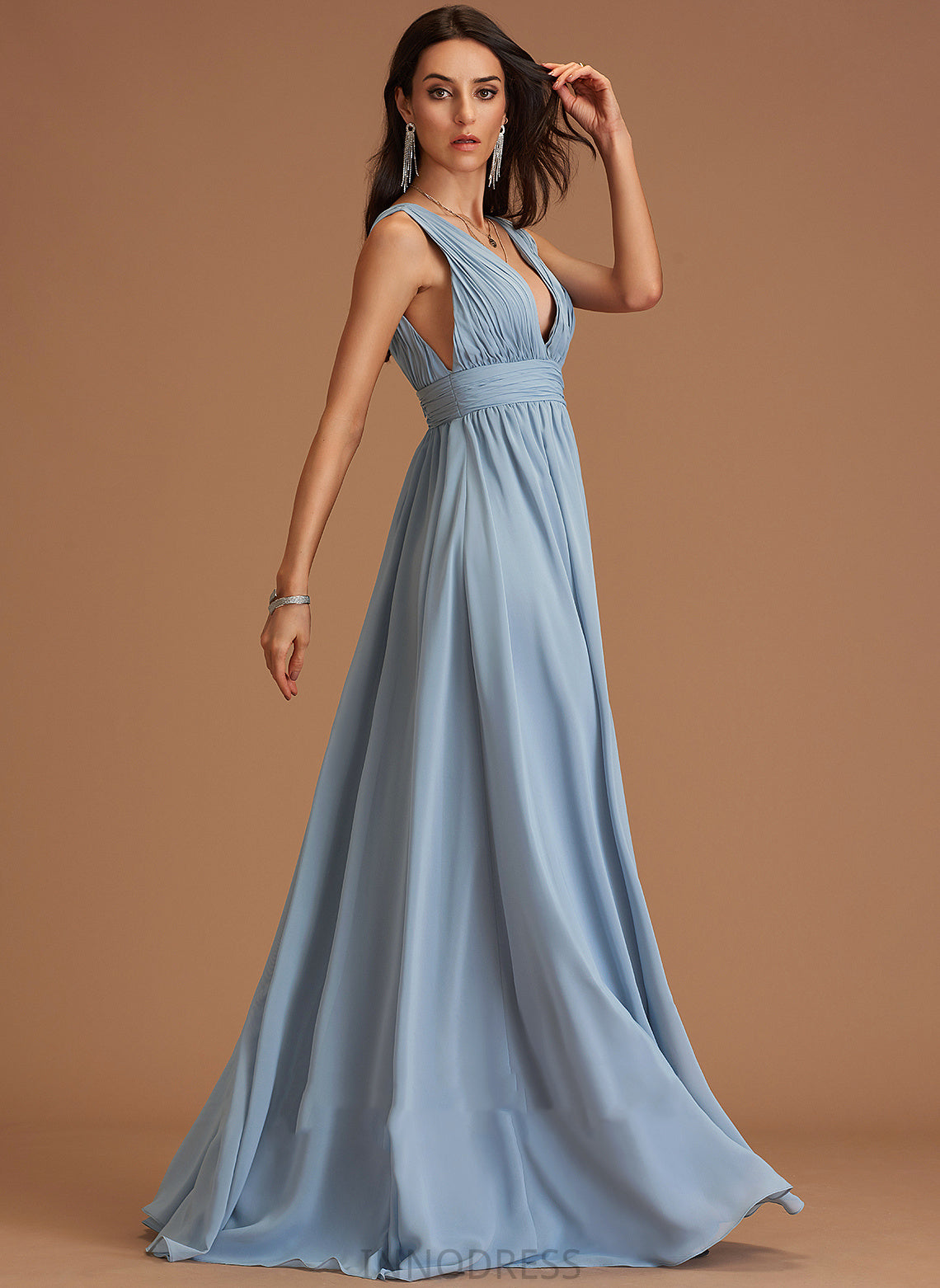 Silhouette Neckline SplitFront Fabric Embellishment V-neck A-Line Floor-Length Length Paityn Sleeveless Floor Length Bridesmaid Dresses