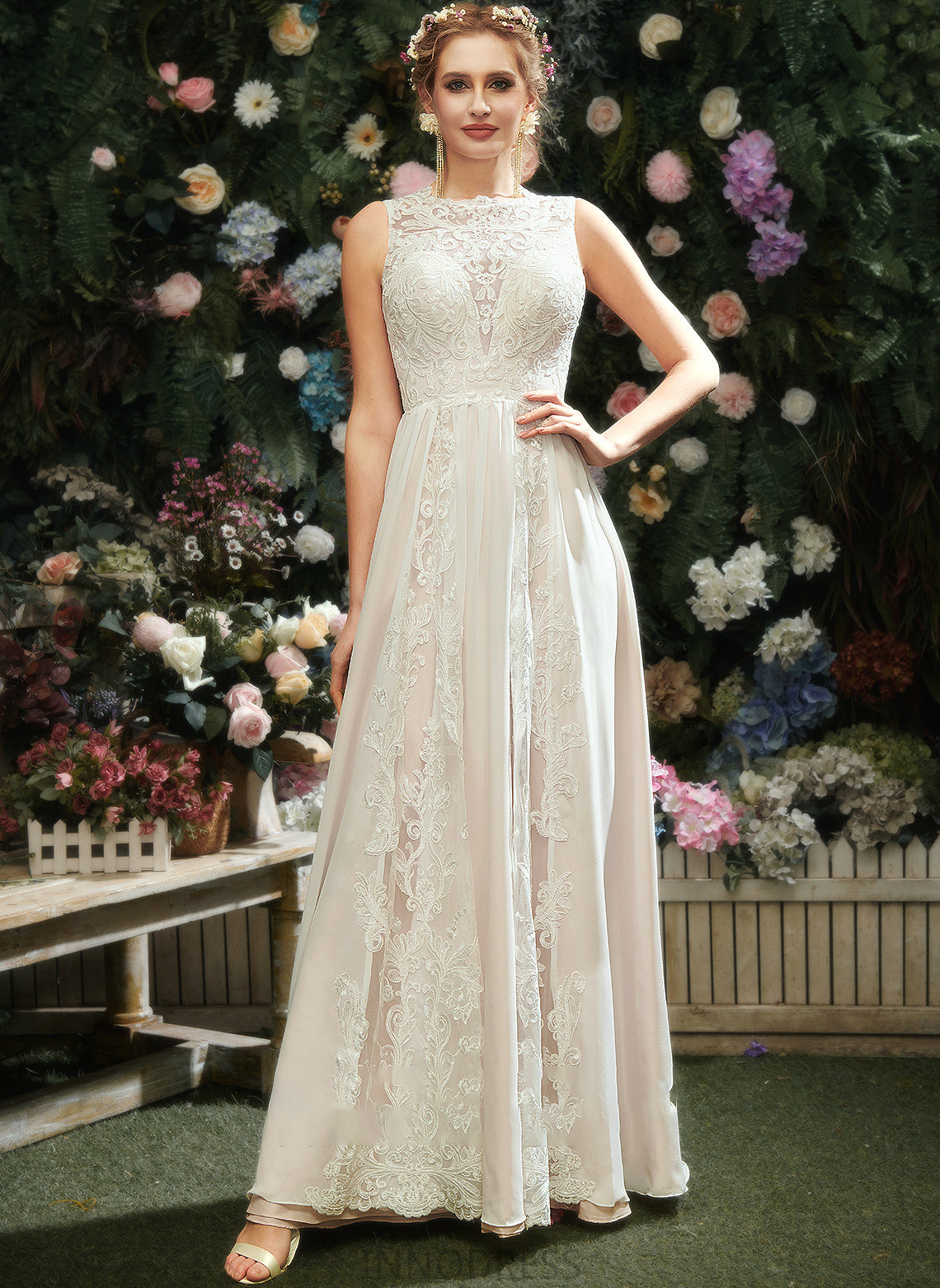 With Scoop Wedding Dress Wedding Dresses Neck Lace Miracle Floor-Length A-Line